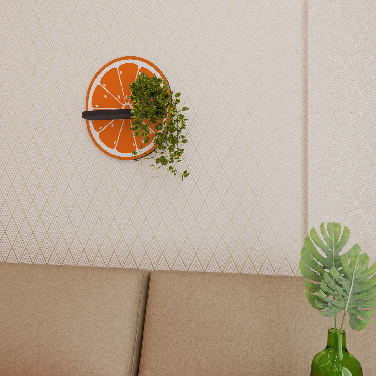 SAFTIG ORANGE Oval konsthylla i svart finish