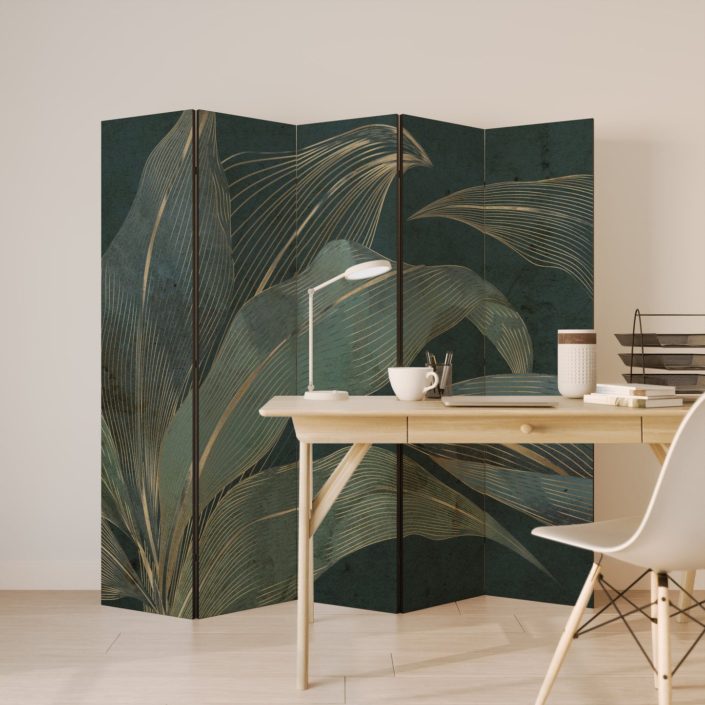 Dekorativ rumsavdelare med 5 paneler i ROYAL GREEN