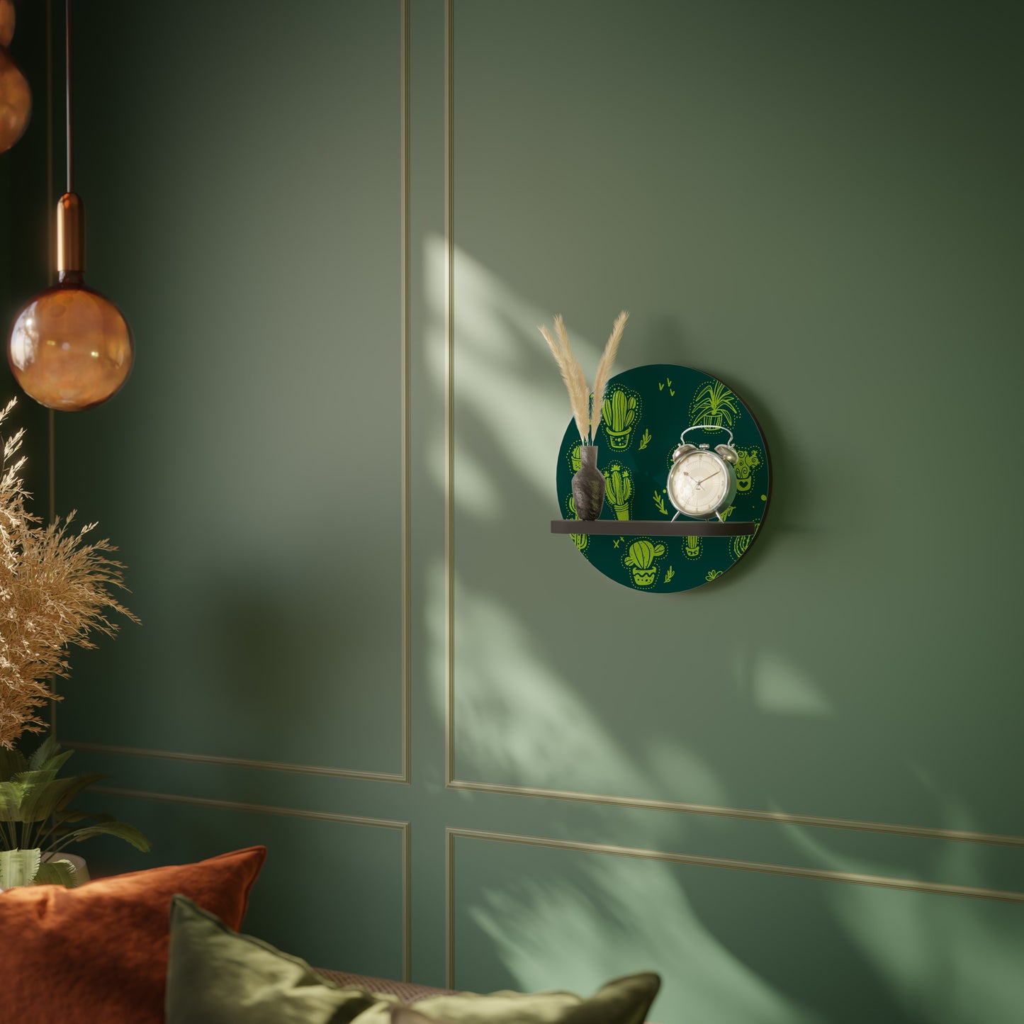 DESERT GREEN Rund Art Hylla I Svart Finish