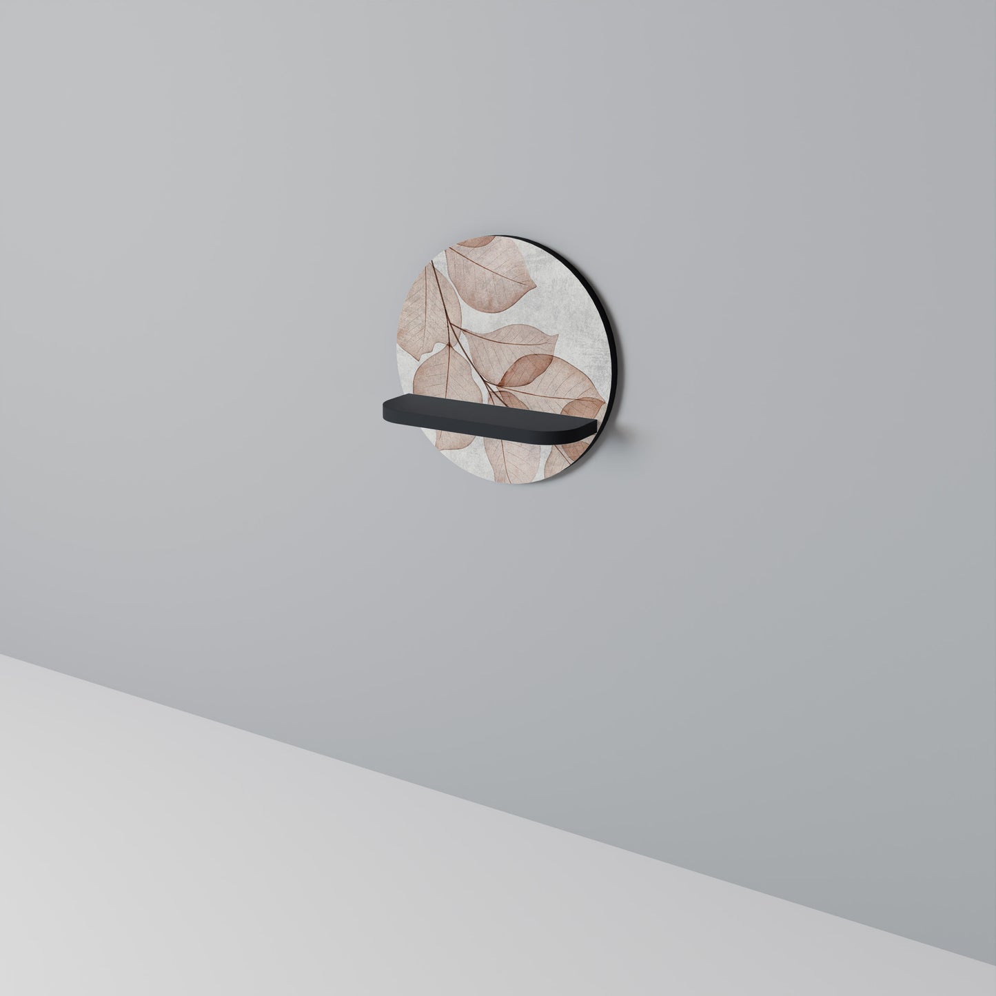 AUTUMN FRAGILITY Round Art Shelf In Black Finish