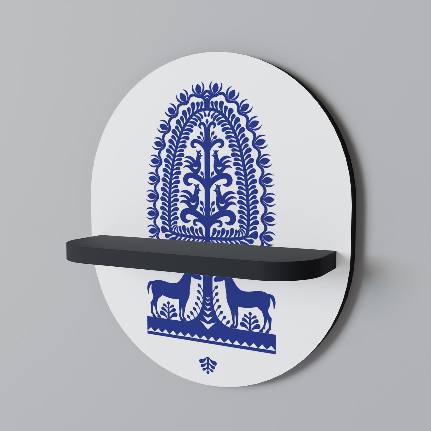 POLISH FOLK ART Oval konsthylla i svart finish