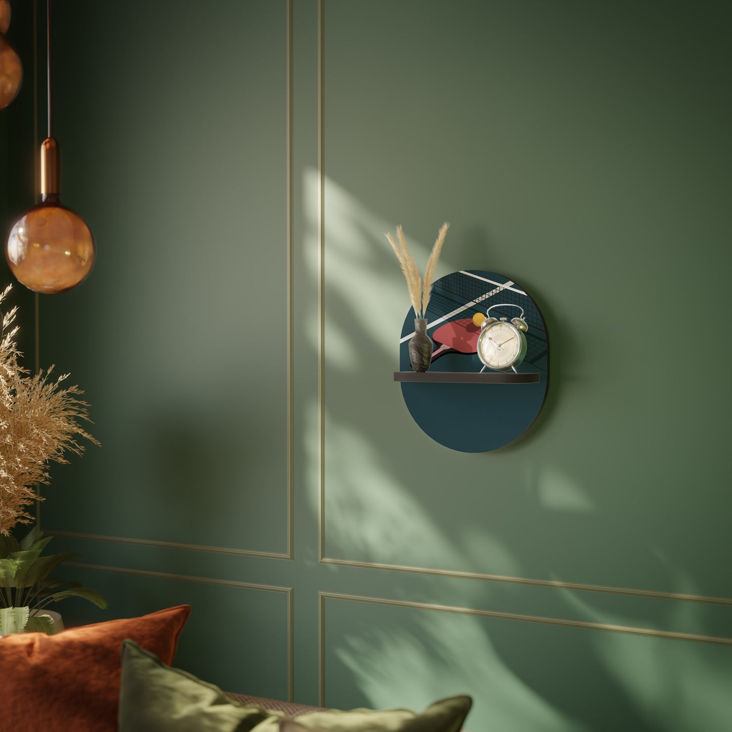 PING- PONG GAME Oval Art Shelf In Black Finish
