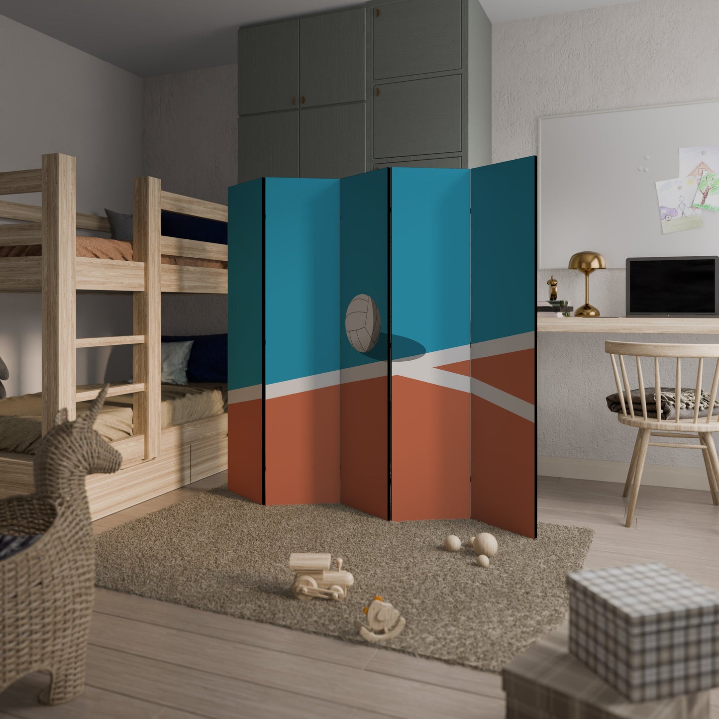 VOLLEYBALL TIME Decorative 5-Panel Room Divider