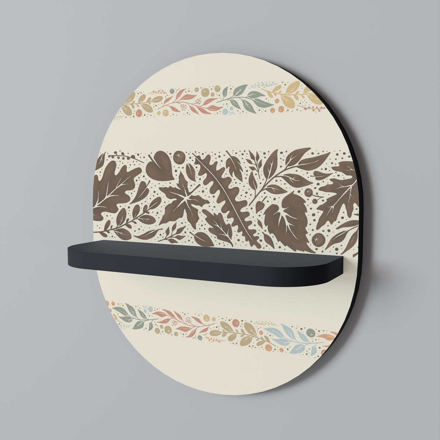 FOLIAGE ROWS Oval Art Shelf In Black Finish