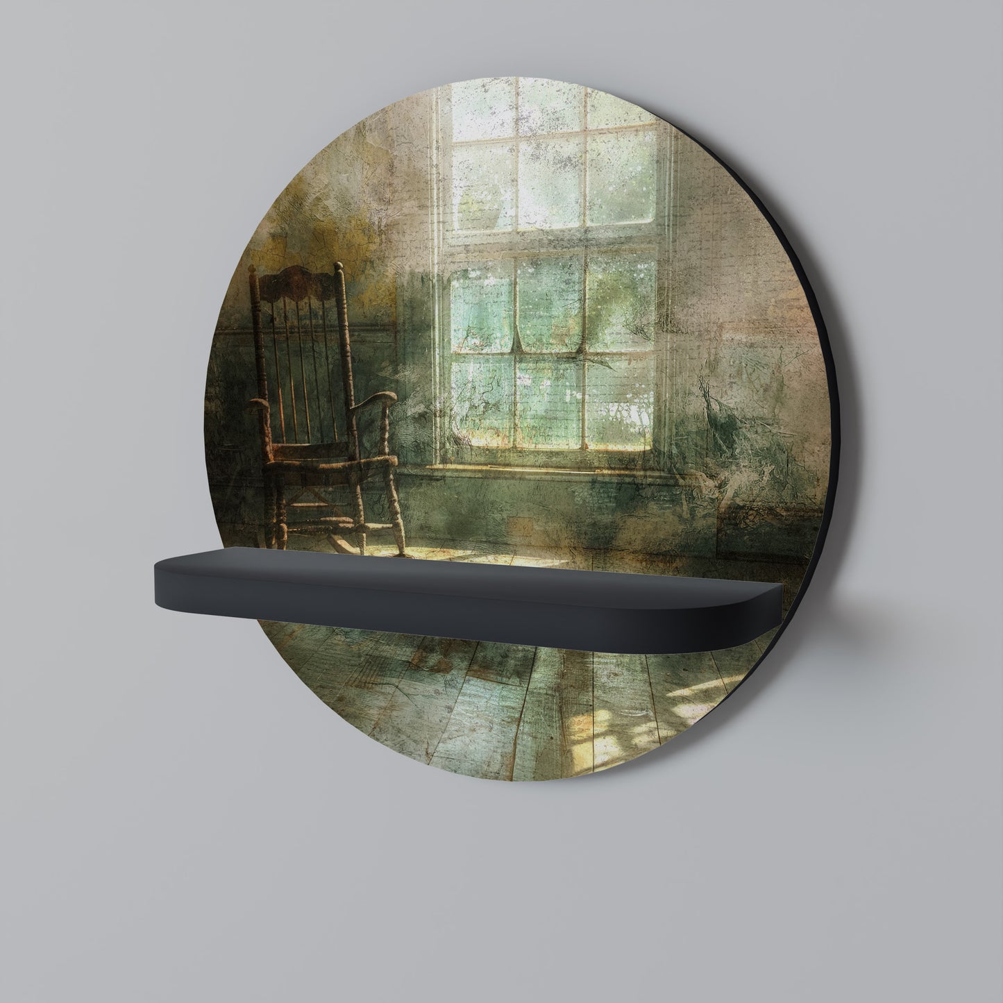 SUNLIT STILLNESS Rund konsthylla i svart finish