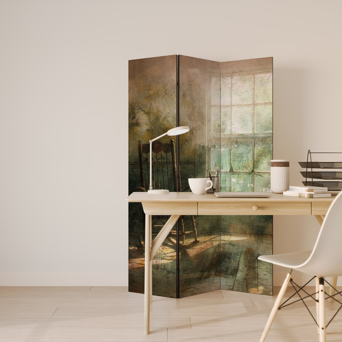 SUNLIT STILLNESS Dekorativ rumsavdelare med 3 paneler