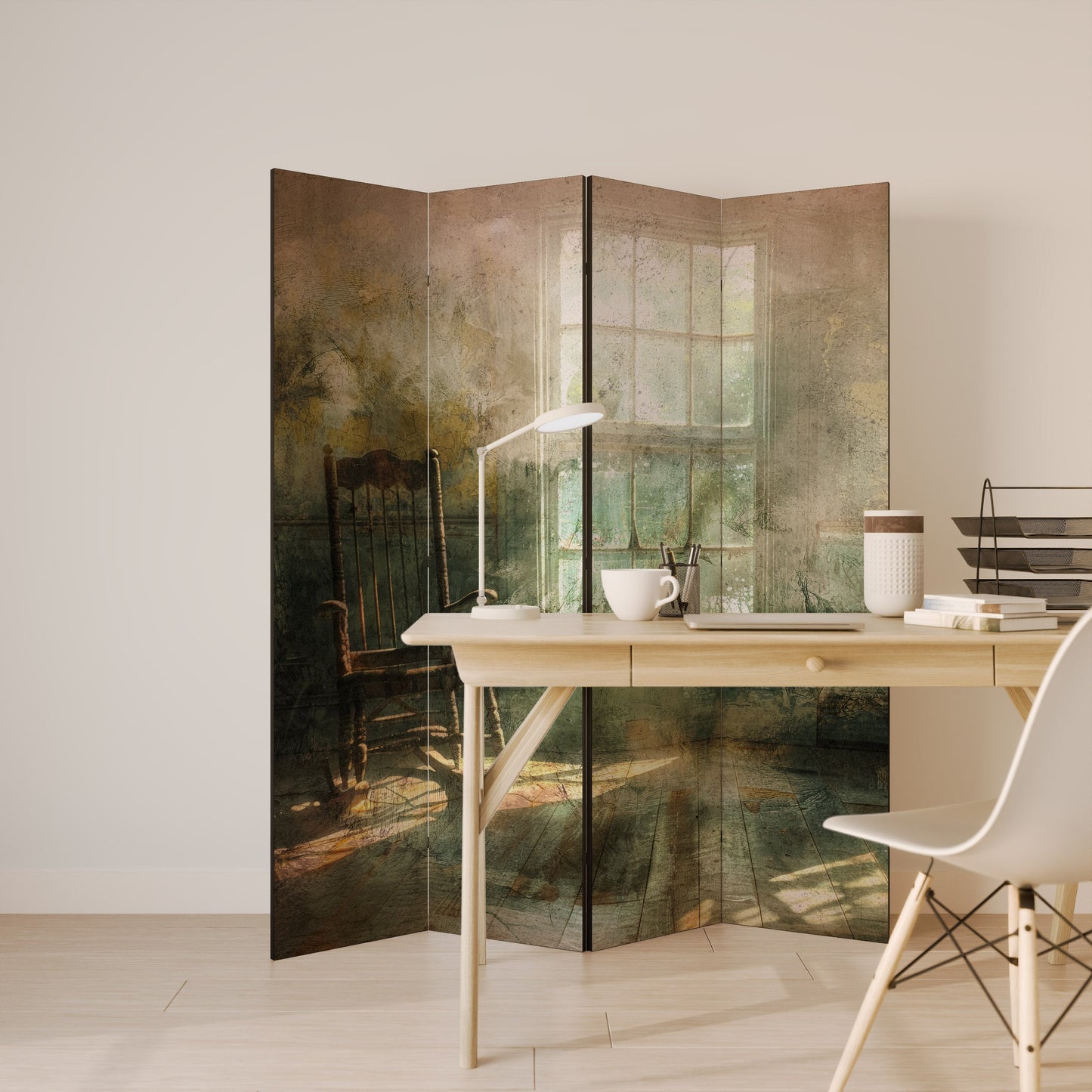 SUNLIT STILLNESS Decorative 4-Panel Room Divider