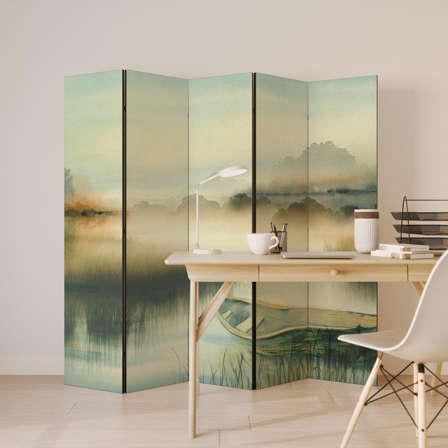 MORNING BY THE LAKE Decorative 5-Panel Room Divider