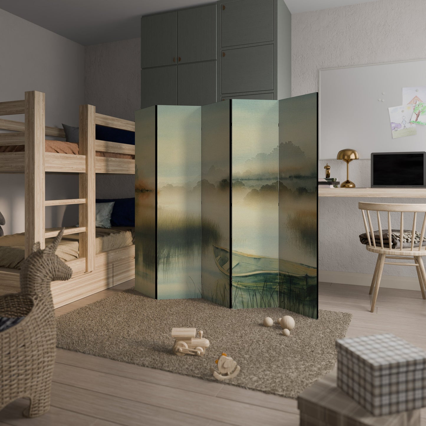 MORNING BY THE LAKE Decorative 5-Panel Room Divider