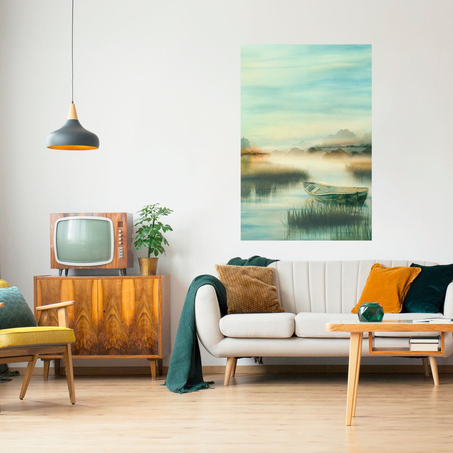 MORGON VID SJÖN Vertikal poster med självhäftande tryck