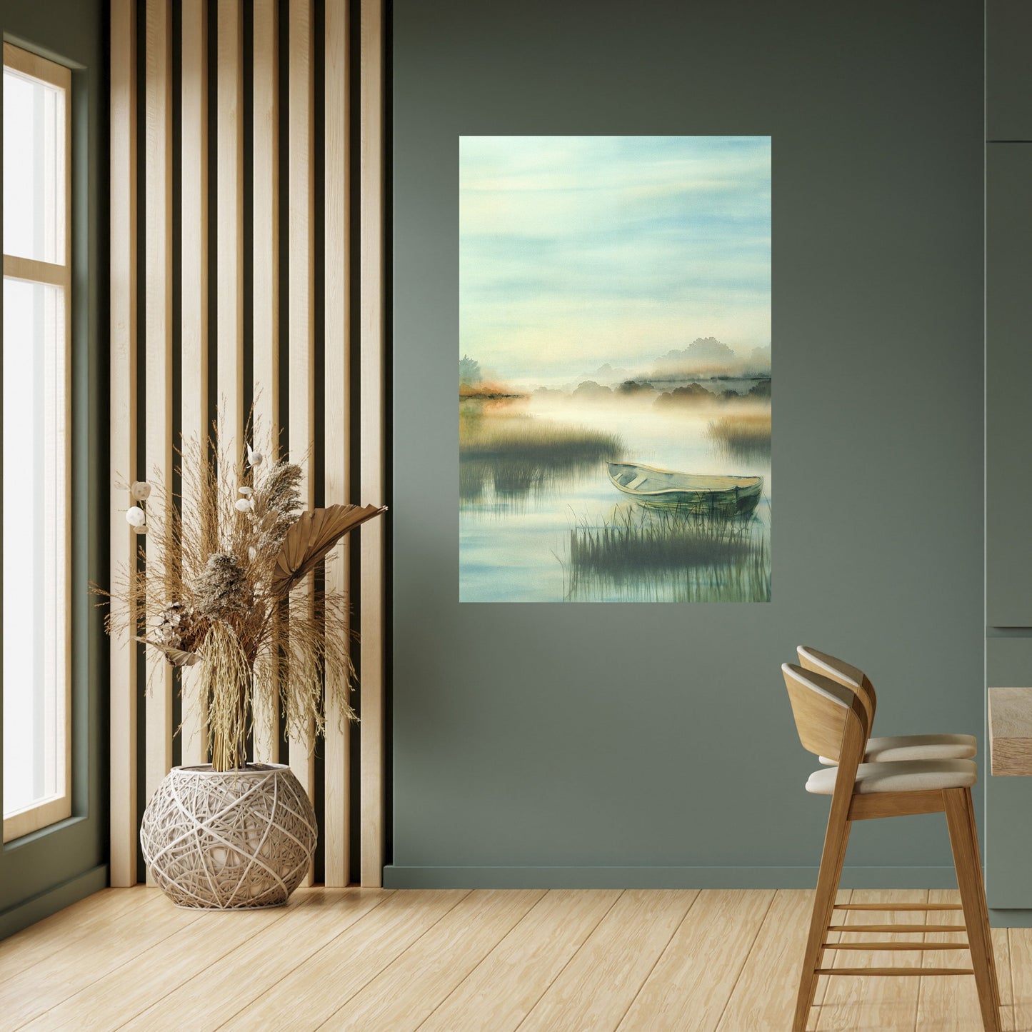 MORGON VID SJÖN Vertikal poster med självhäftande tryck