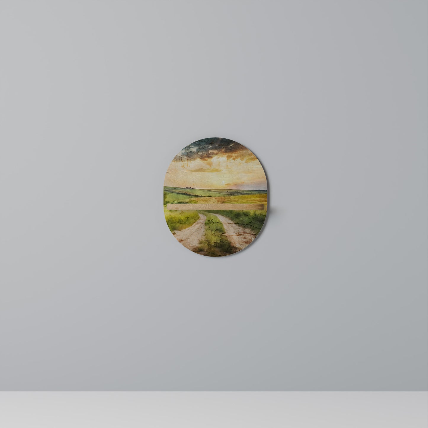 SUNSET PATH Oval Art Shelf In Oak Effect