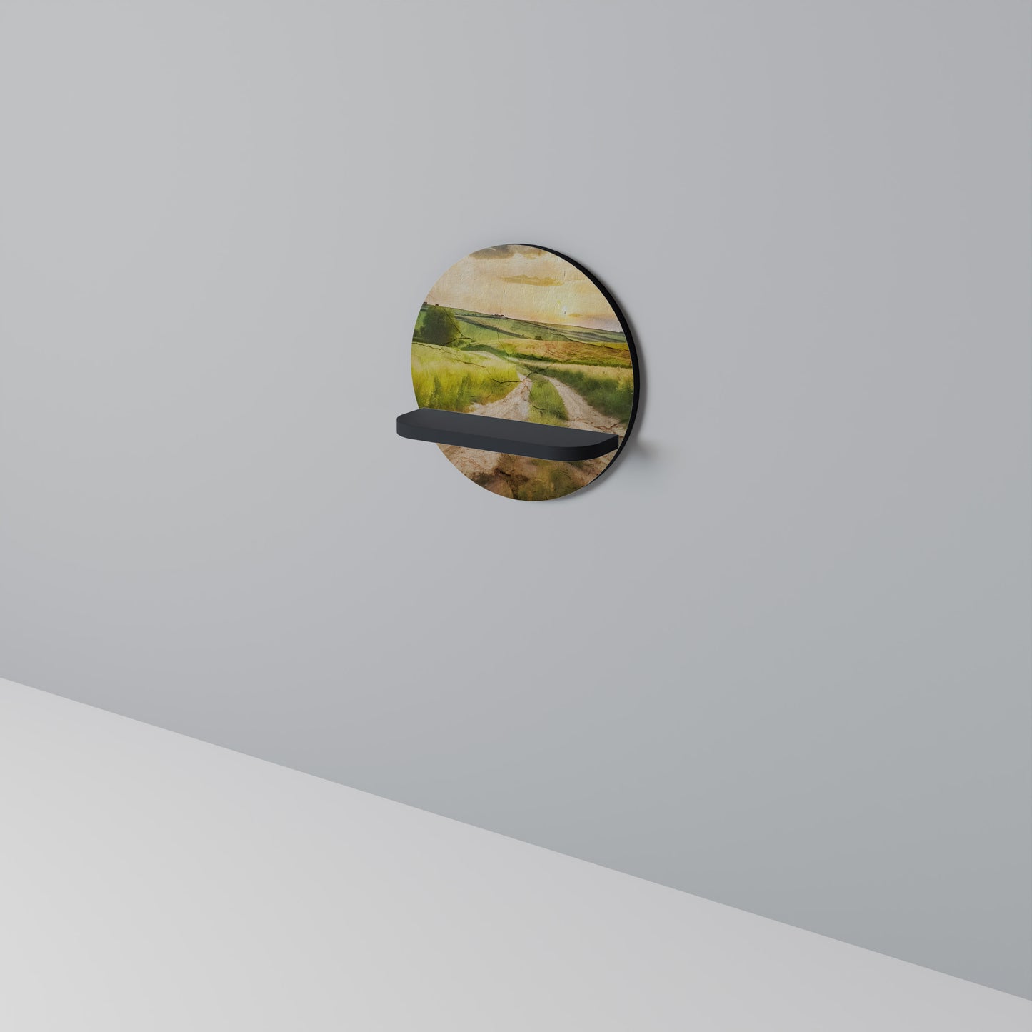 SUNSET PATH Rund konsthylla i svart finish