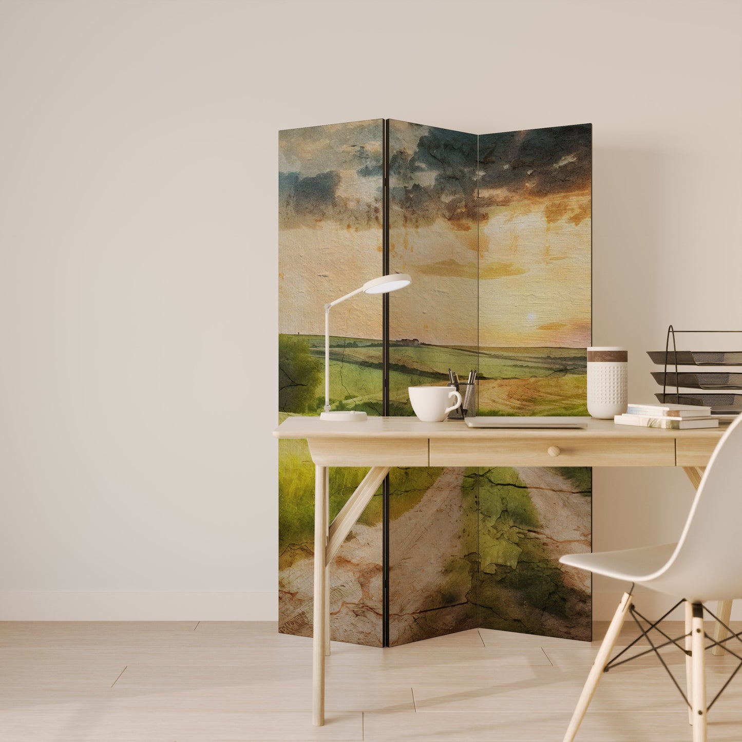 Dekorativ rumsavdelare med 3 paneler SUNSET PATH