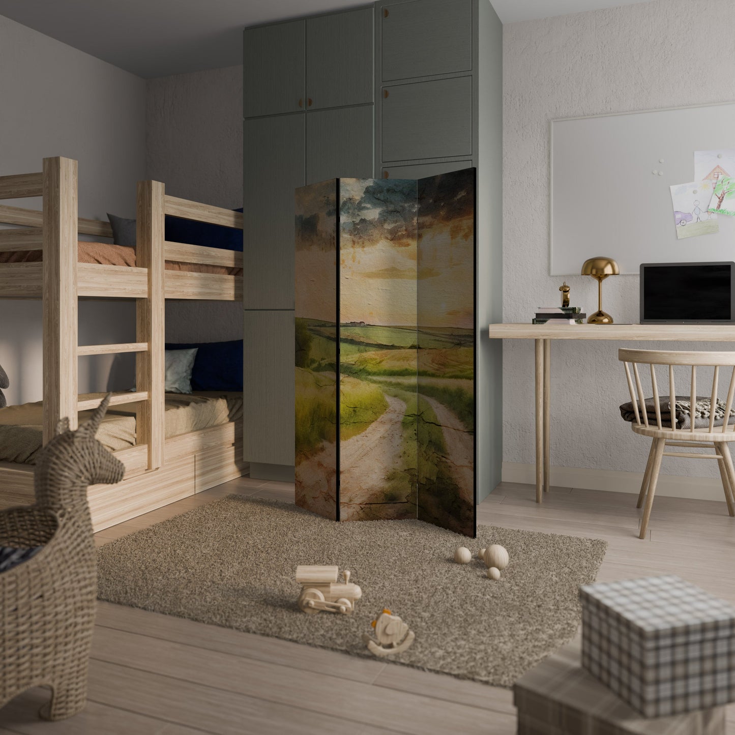 Dekorativ rumsavdelare med 3 paneler SUNSET PATH
