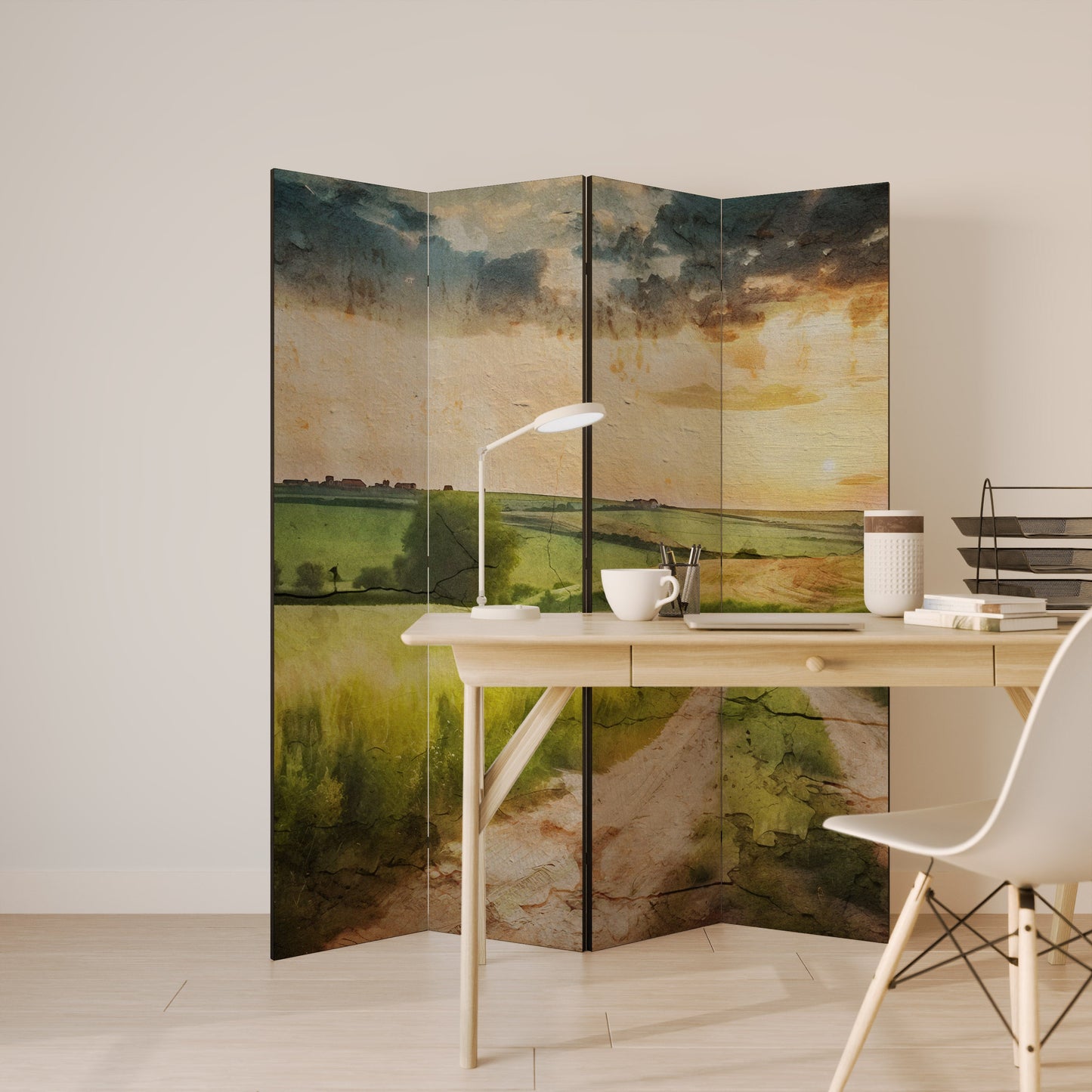 SUNSET PATH Decorative 4-Panel Room Divider