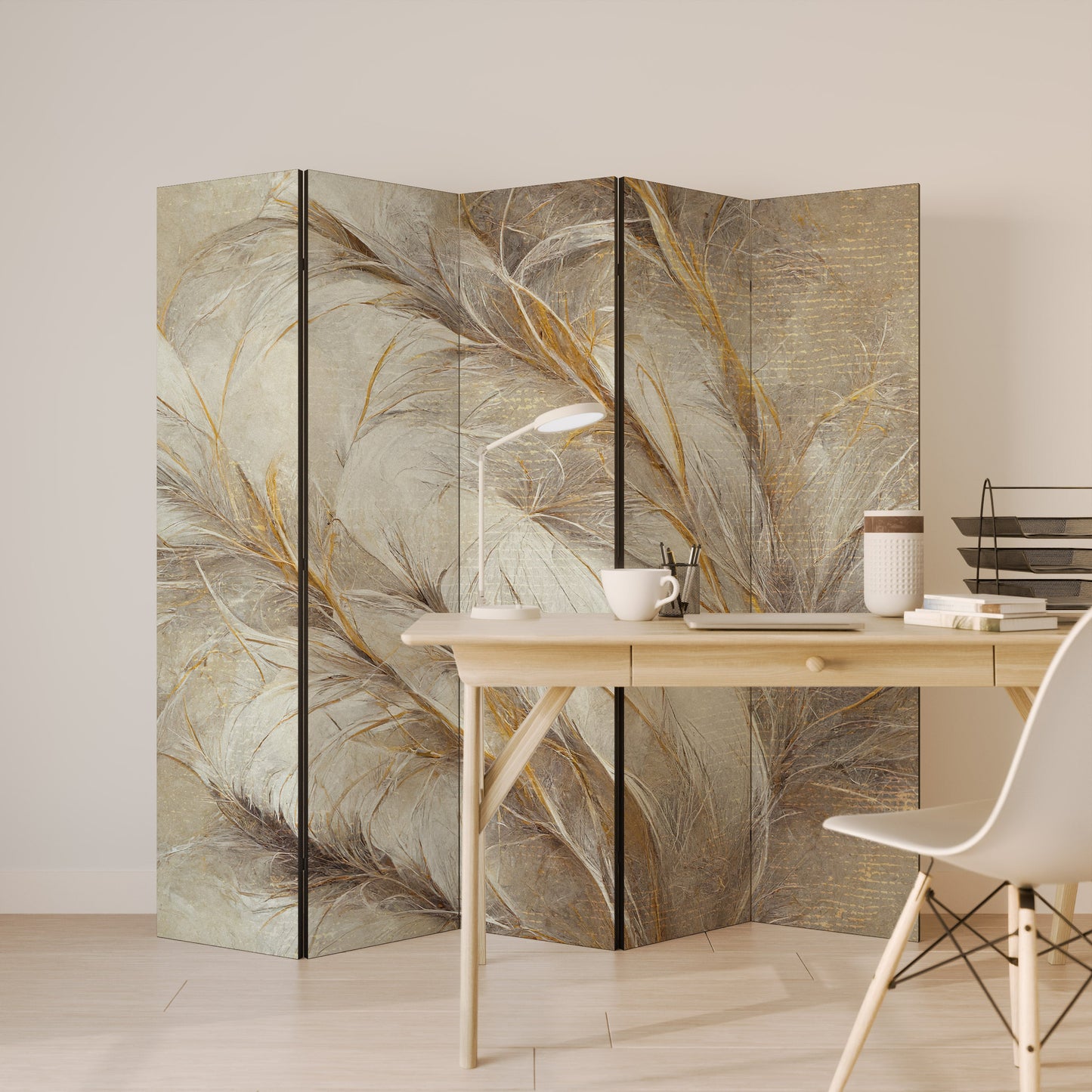 SOFT PLUMAGE Decorative 5-Panel Room Divider