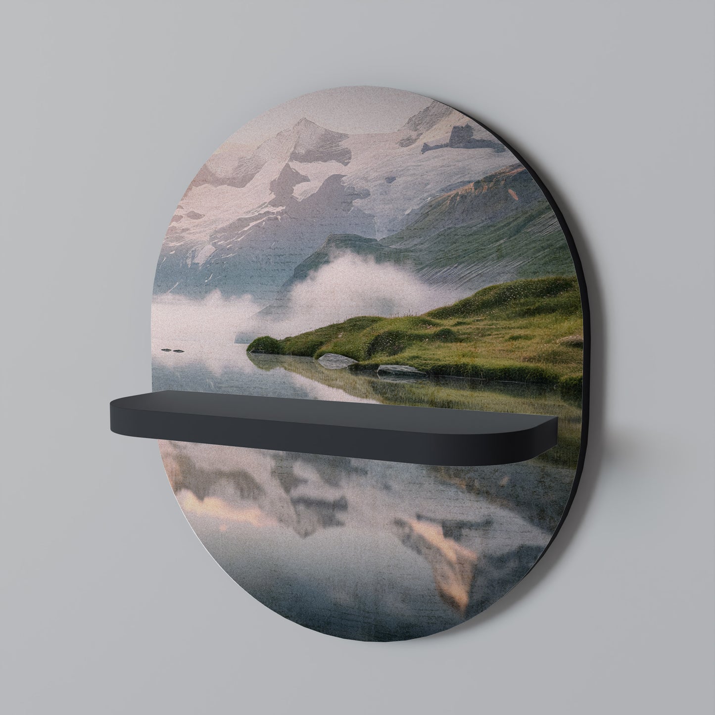 FOGGY HORIZON Oval Art Shelf In Black Finish
