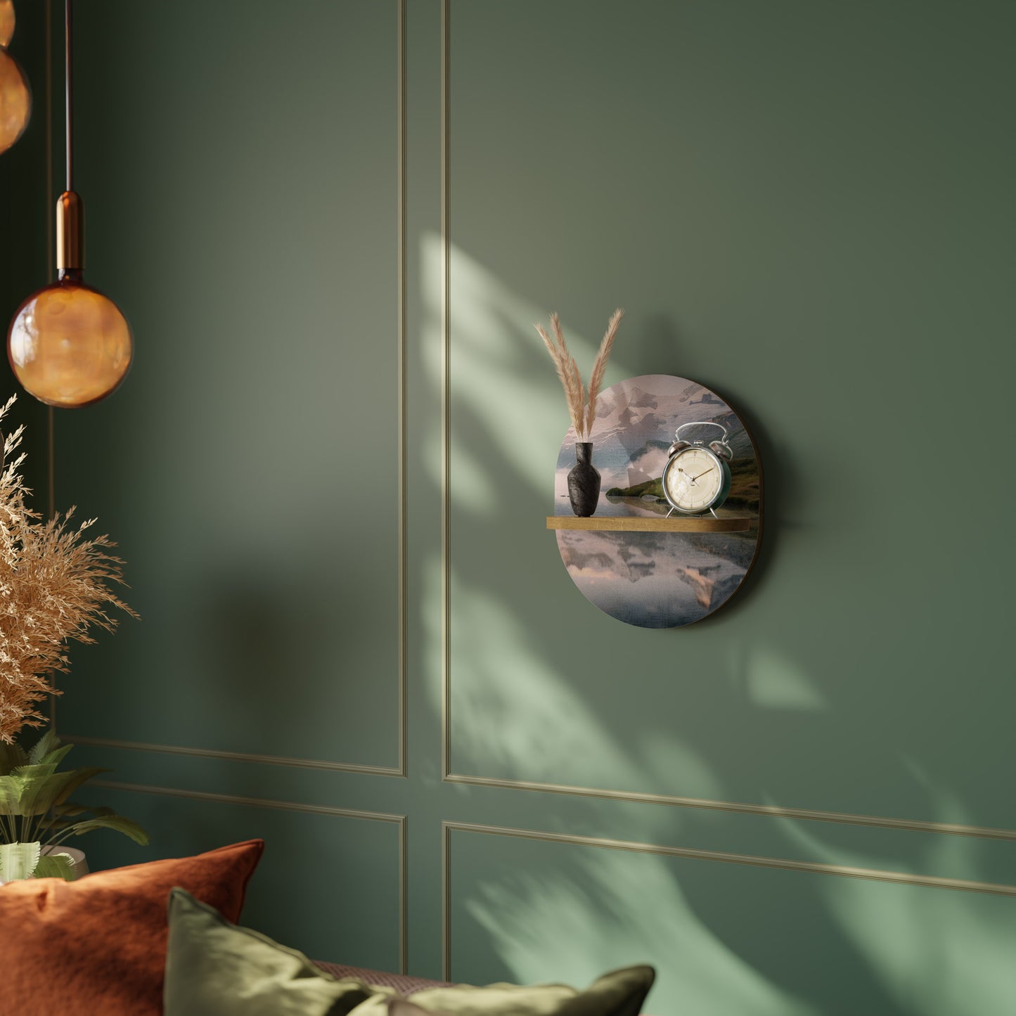 FOGGY HORIZON Oval Art Shelf In Oak Effect