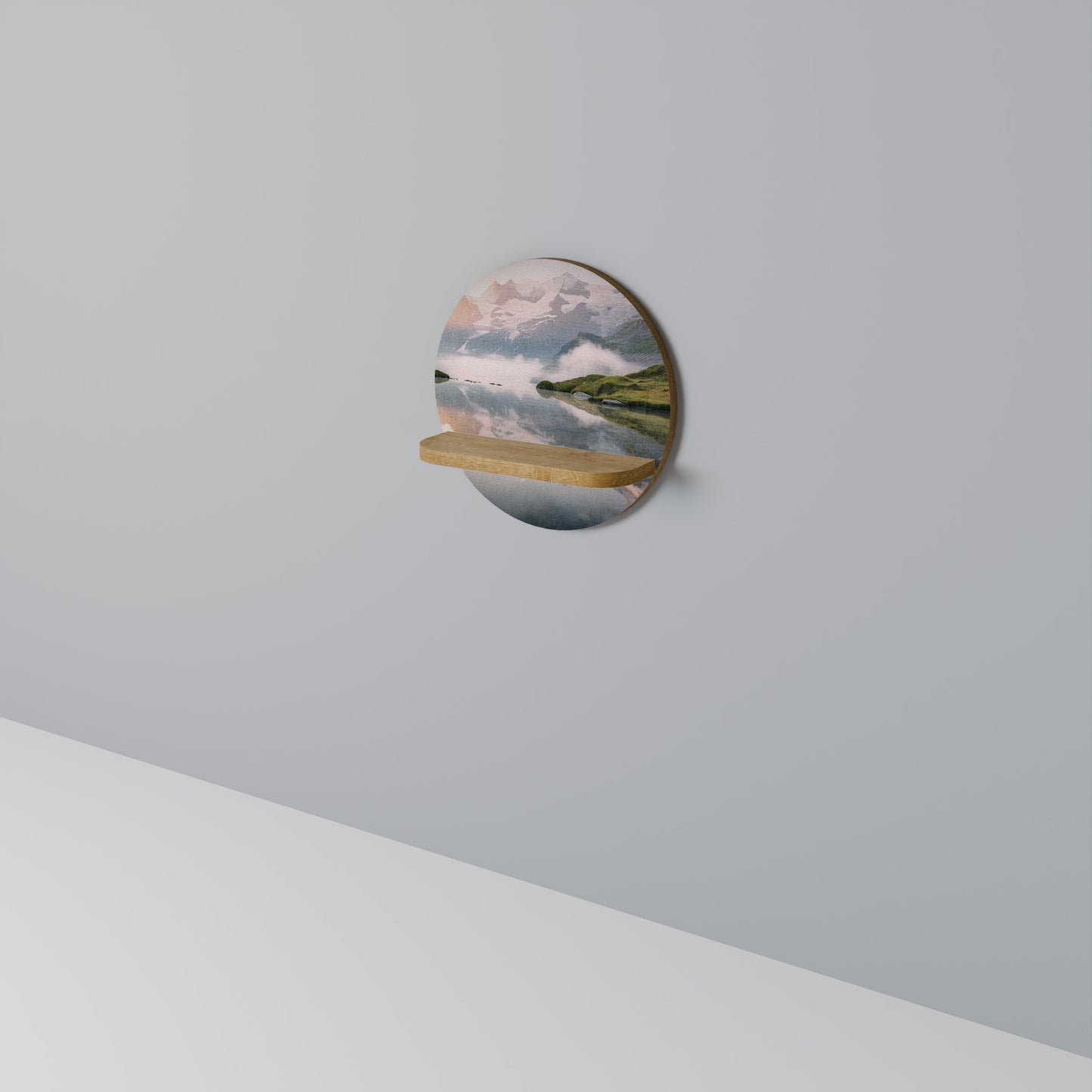 FOGGY HORIZON Round Art Shelf In Oak Effect