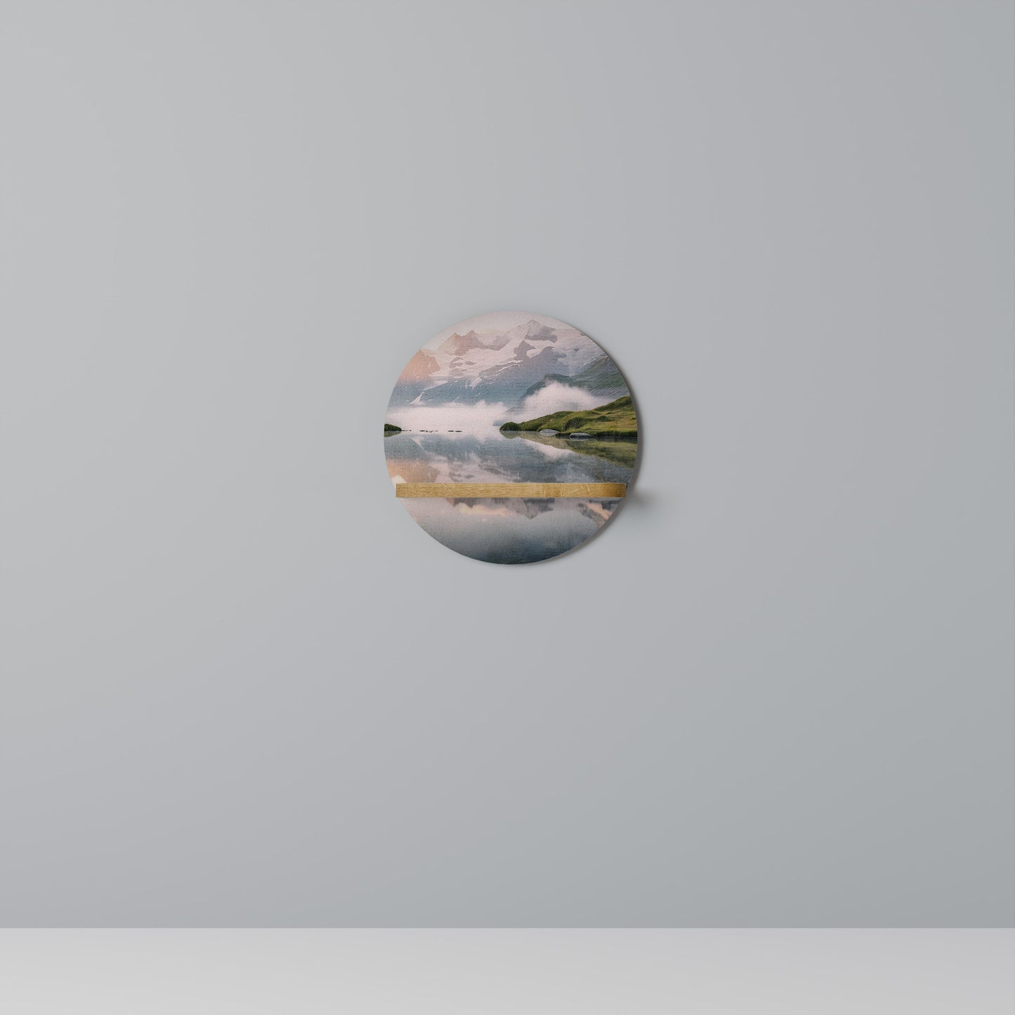 FOGGY HORIZON Round Art Shelf In Oak Effect