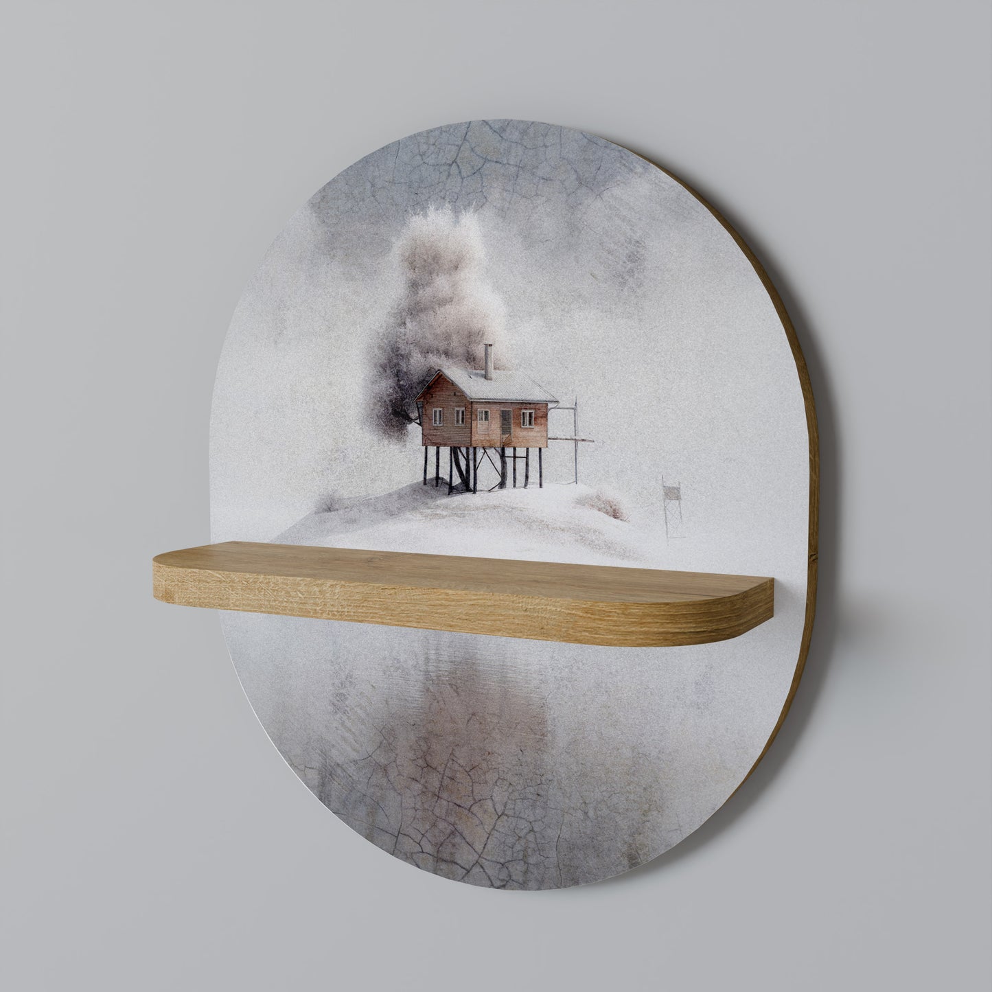 SILENT CABIN Oval Art Shelf In Oak Effect