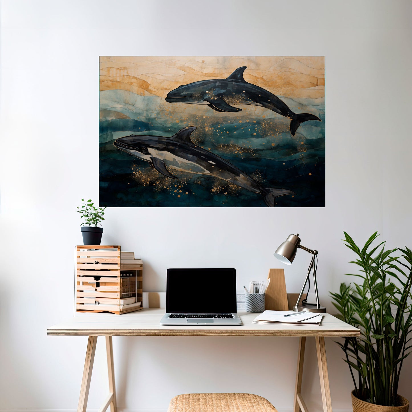 GOLD WAVES horisontell affisch med självhäftande motiv