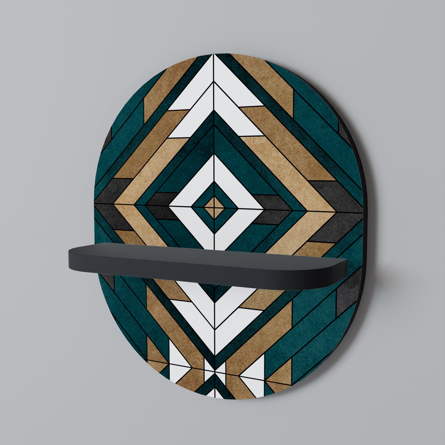KONSTNÄRLIG GEOMETRI Oval konsthylla i svart finish