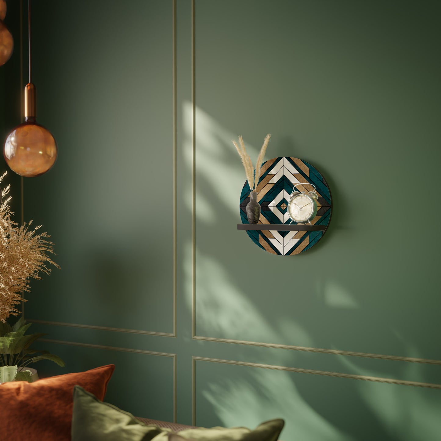 ARTISTIC GEOMETRY Round Art Shelf In Black Finish