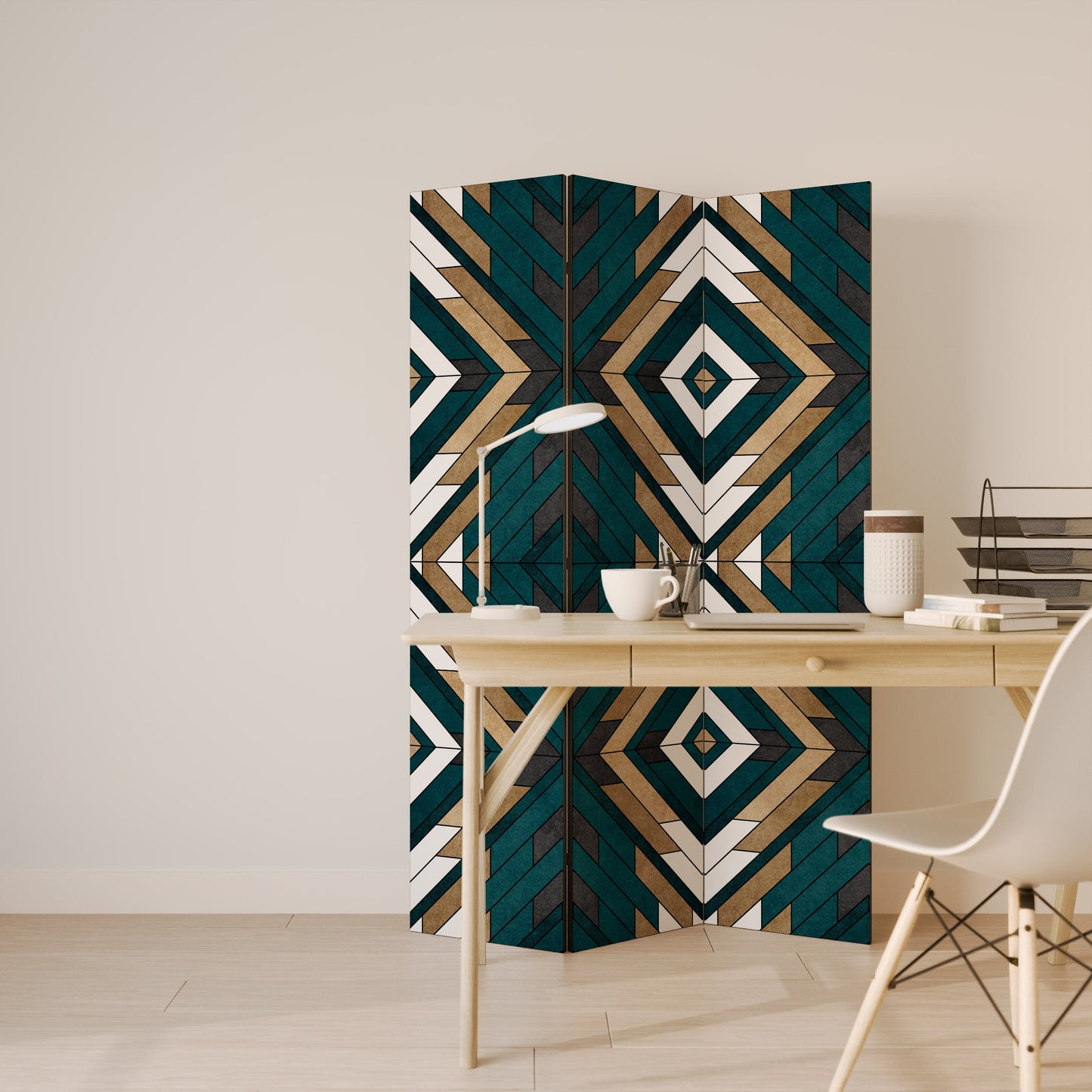 ARTISTISK GEOMETRI Dekorativ rumsavdelare med 3 paneler
