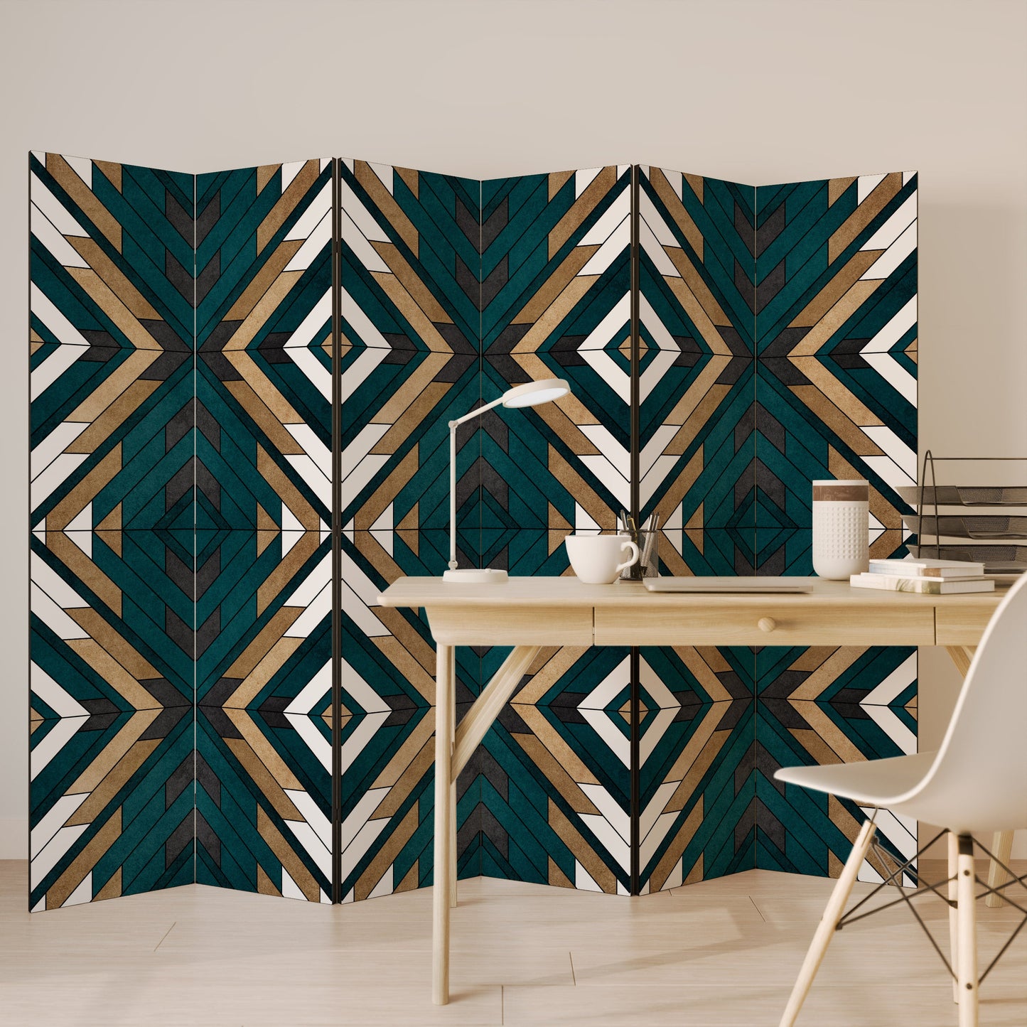 ARTISTISK GEOMETRI Dekorativ rumsavdelare med 6 paneler