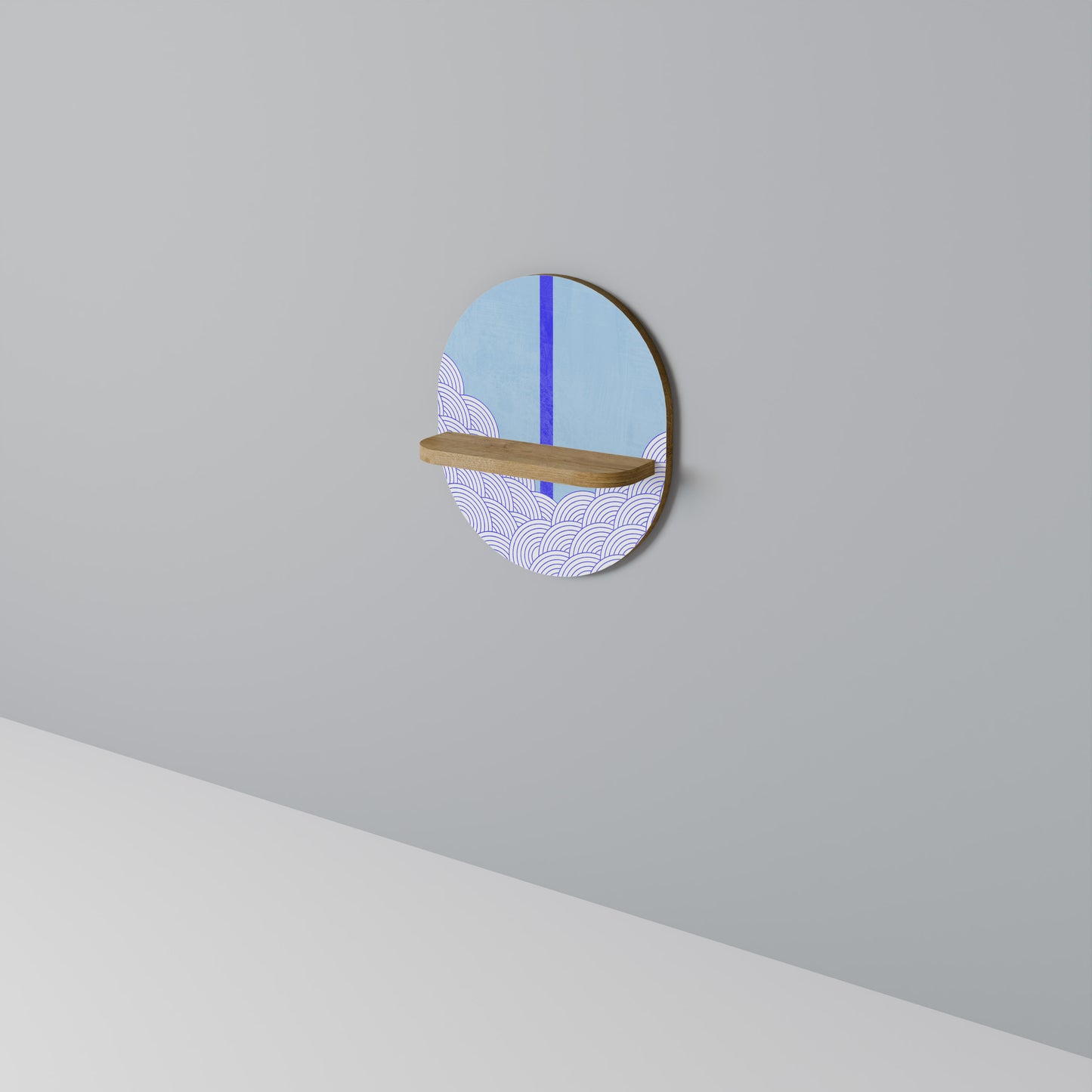 TIDAL STRIPE Oval Art Shelf In Oak Effect