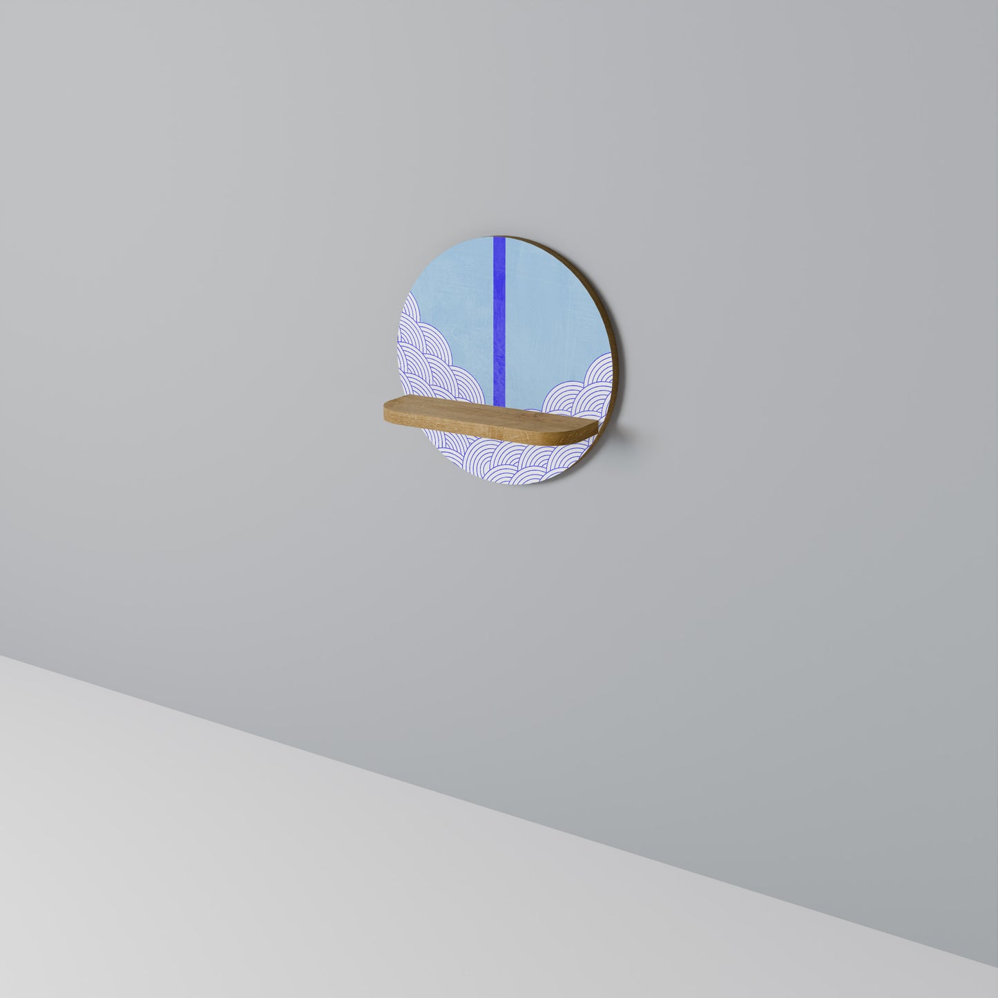 TIDAL STRIPE Round Art Shelf In Oak Effect