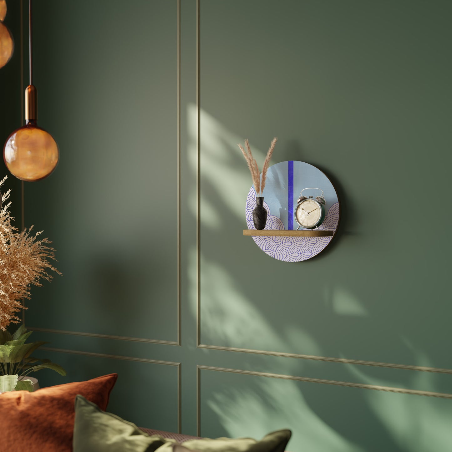TIDAL STRIPE Round Art Shelf In Oak Effect