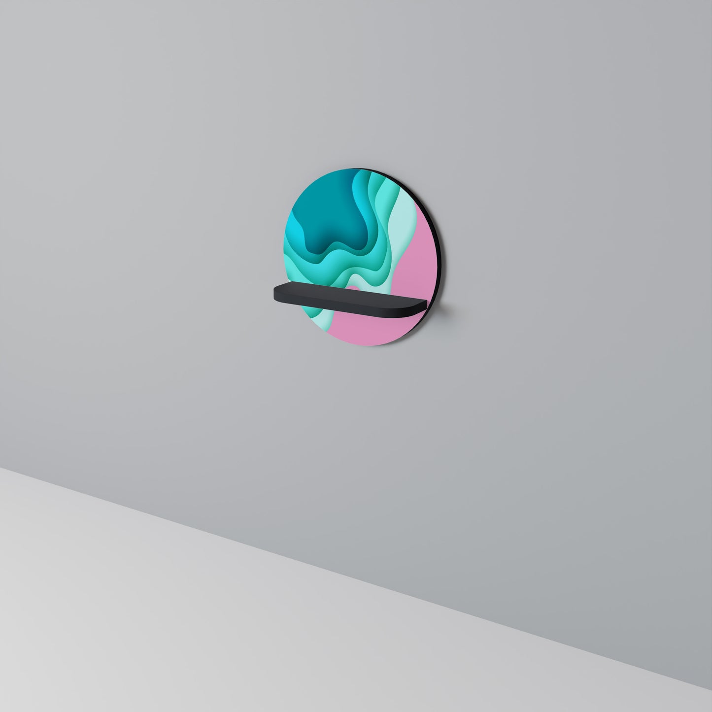 CYANISK ABYSS Rund konsthylla i svart finish