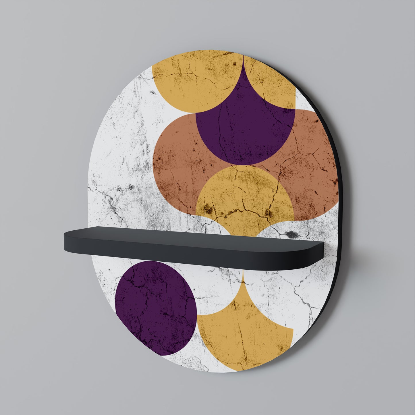 CRACKED GEOMETRY Oval Art Shelf In Black Finish