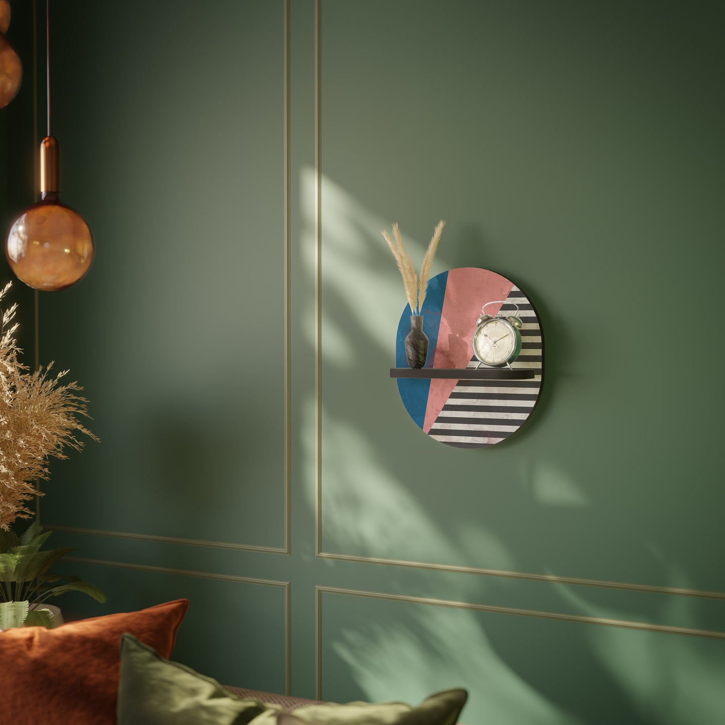 GLAMOROUS STRIPE Oval Art Shelf In Black Finish