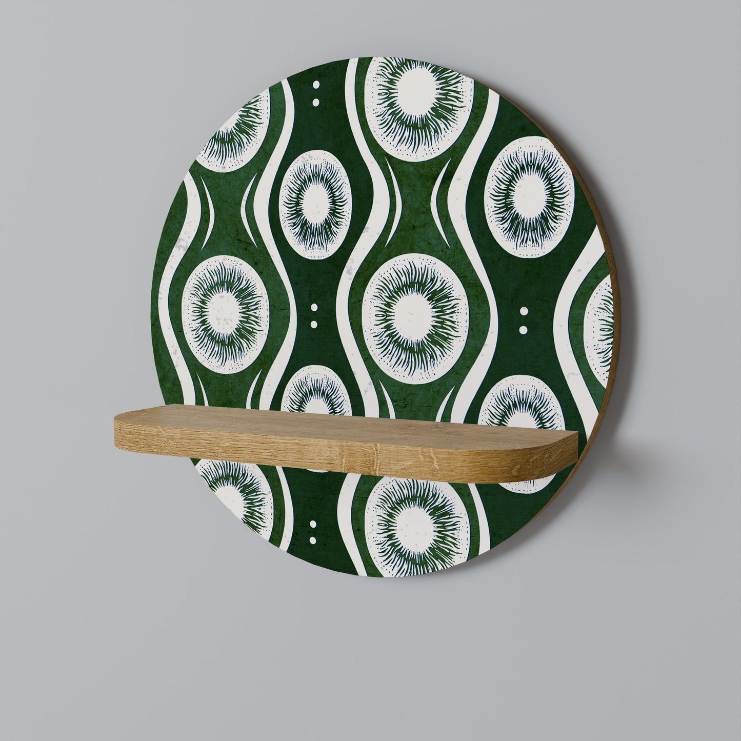 GREEN EYES Round Art Shelf In Oak Effect