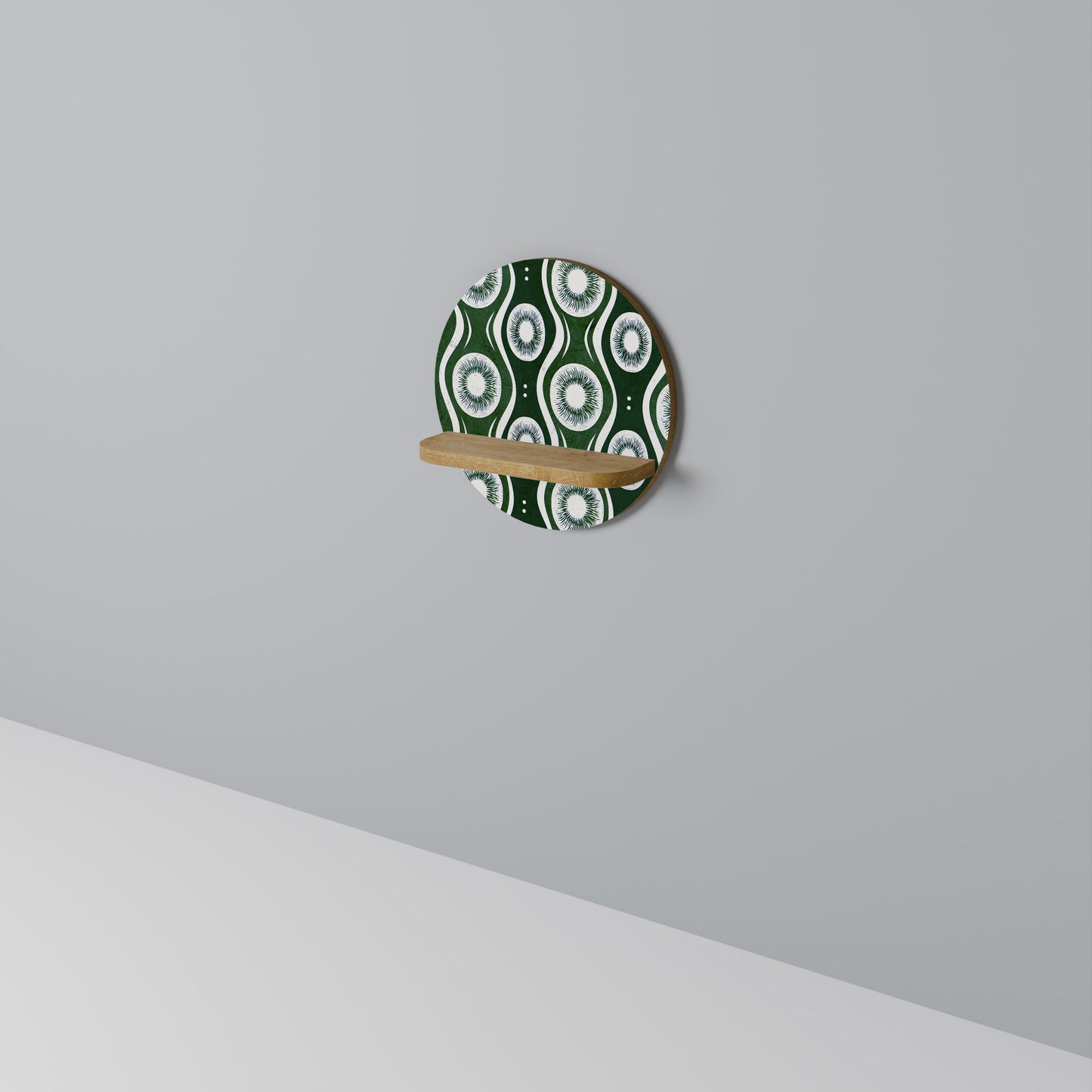 GREEN EYES Round Art Shelf In Oak Effect