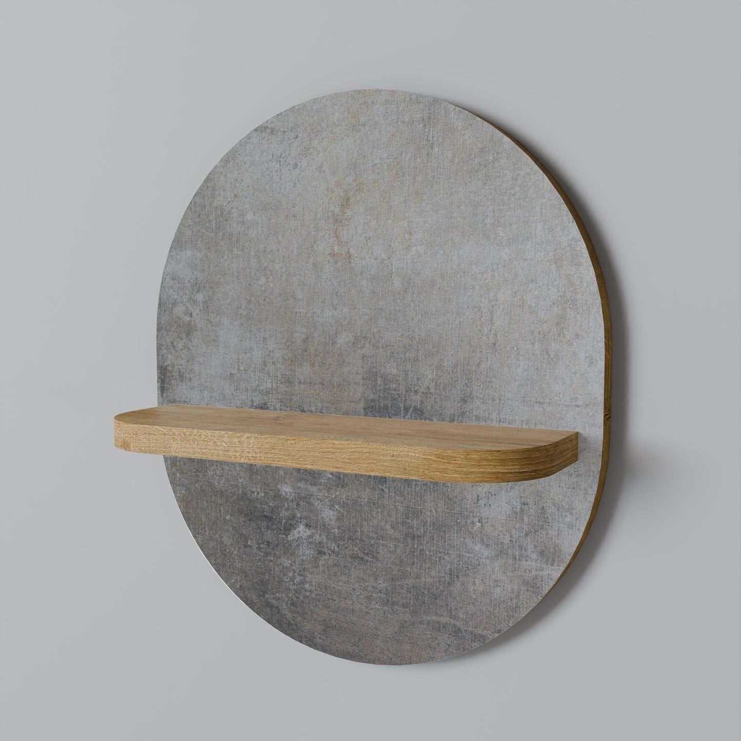 CONCRETE WALL Oval Art Shelf In Oak Effect
