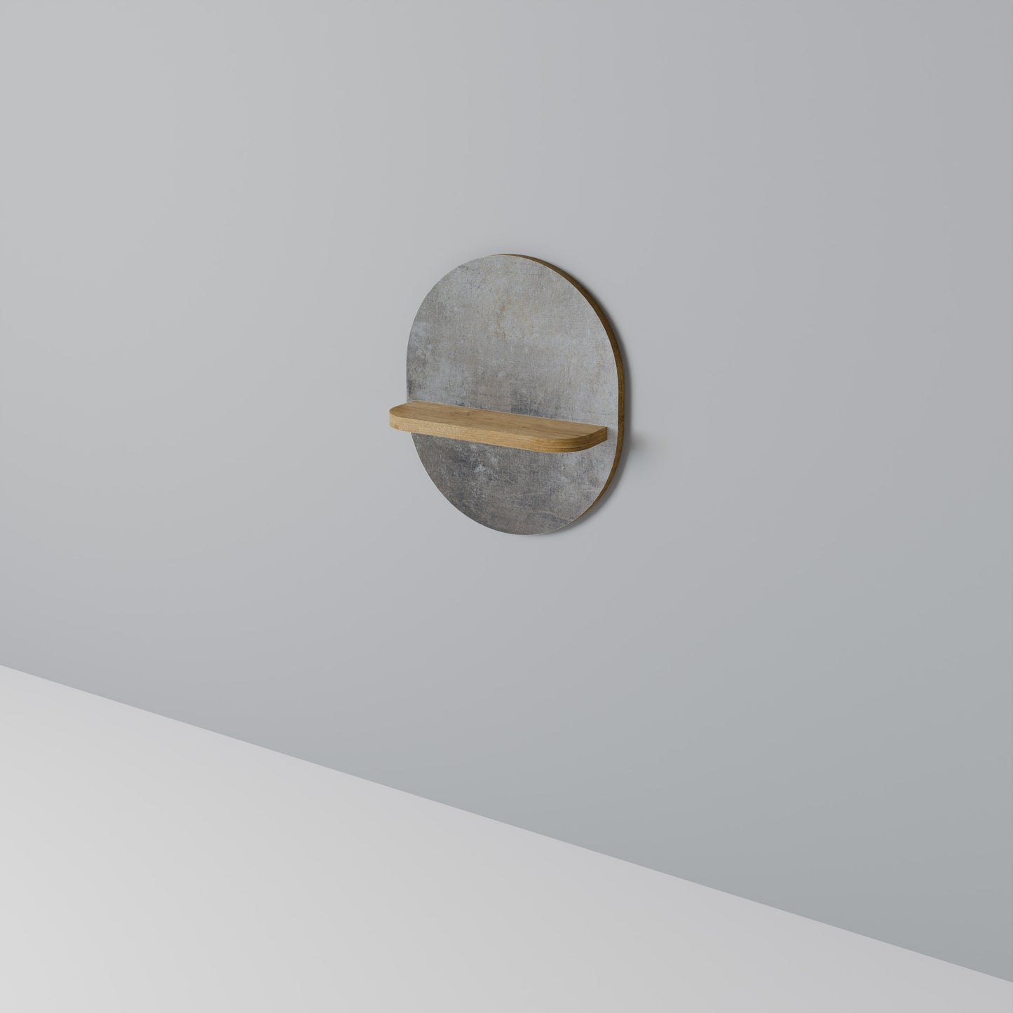 CONCRETE WALL Oval Art Shelf In Oak Effect