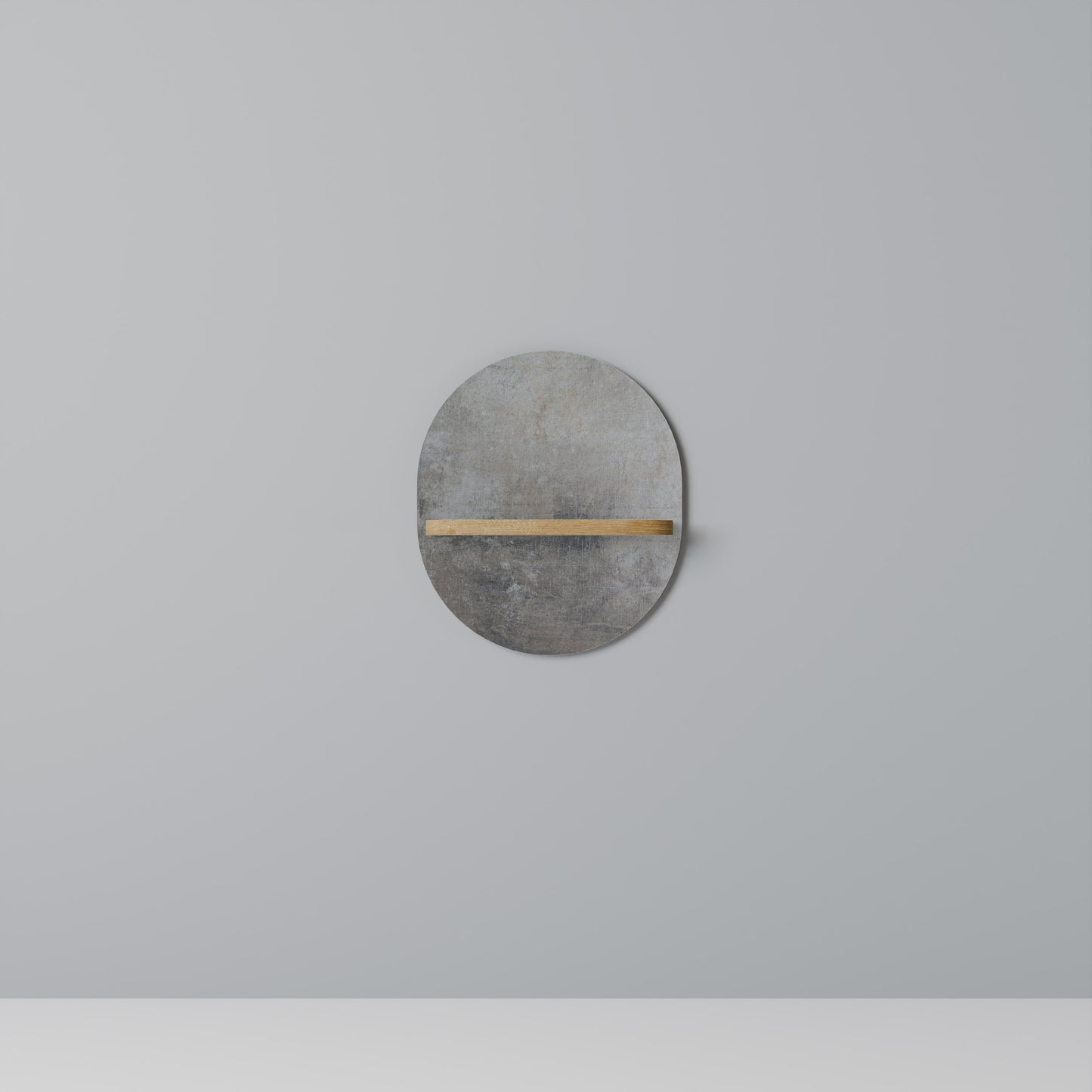 CONCRETE WALL Oval Art Shelf In Oak Effect