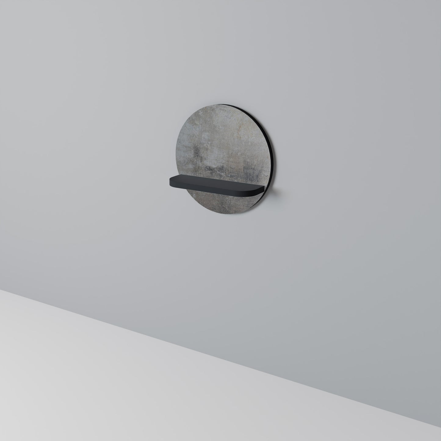 CONCRETE WALL Round Art Shelf In Black Finish