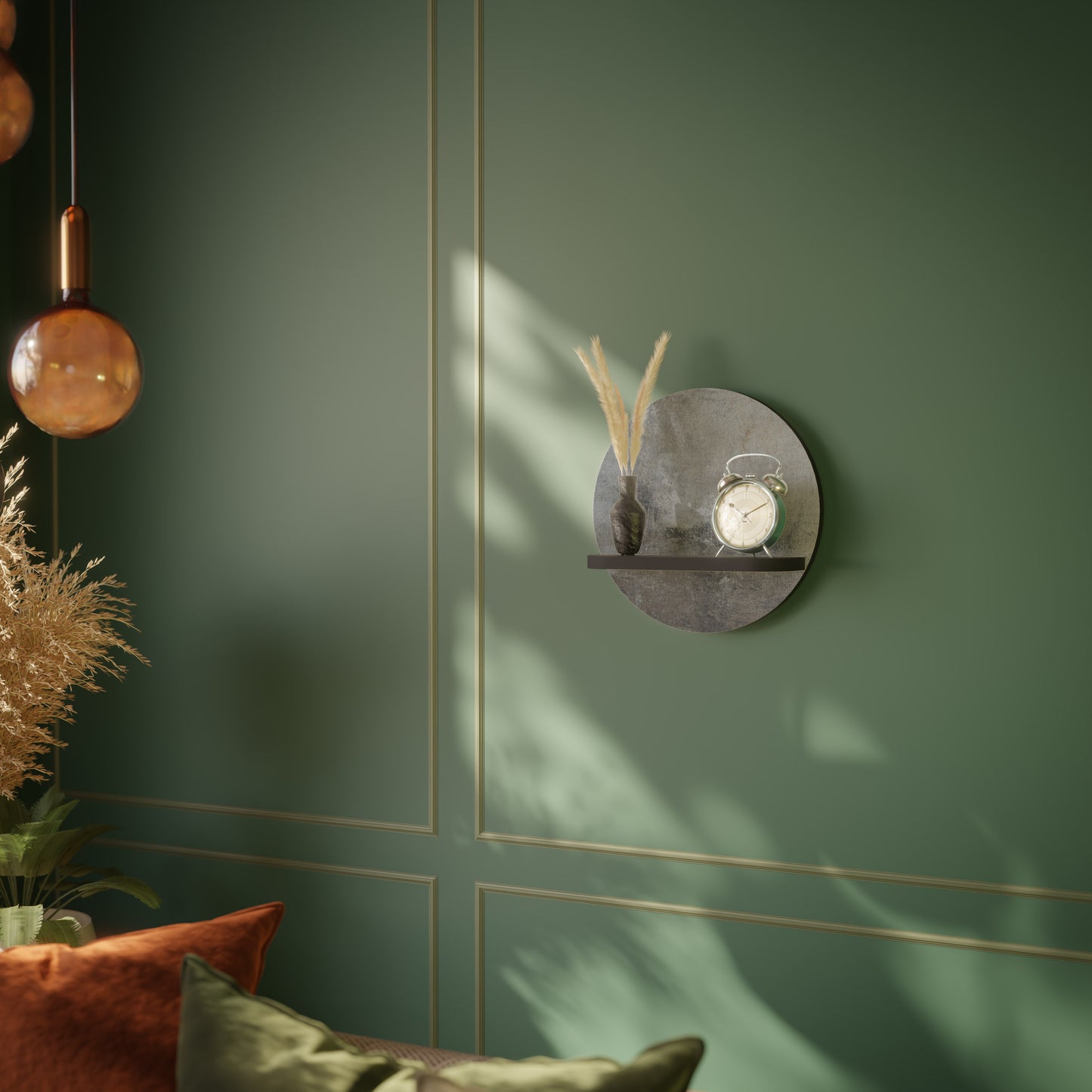 CONCRETE WALL Round Art Shelf In Black Finish