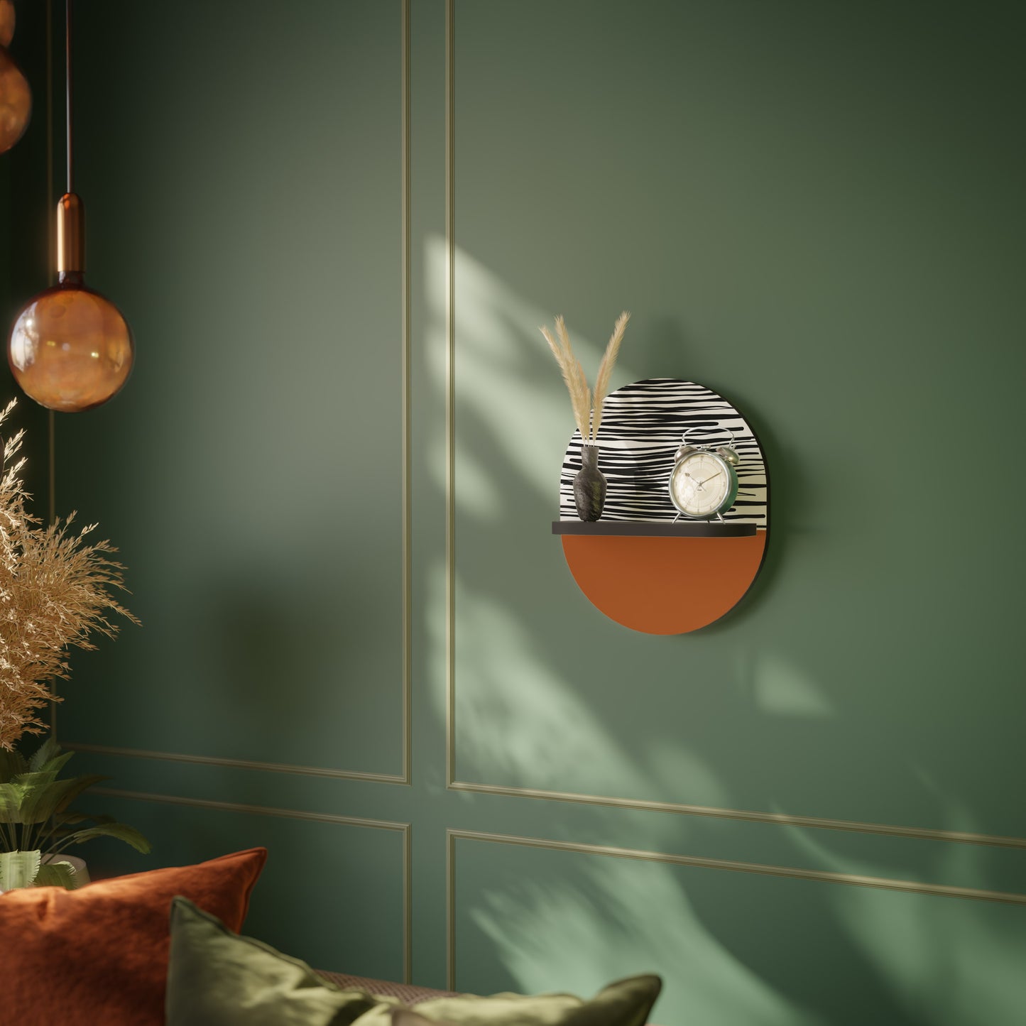 RADIANT ZEBRA Oval Art Shelf In Black Finish