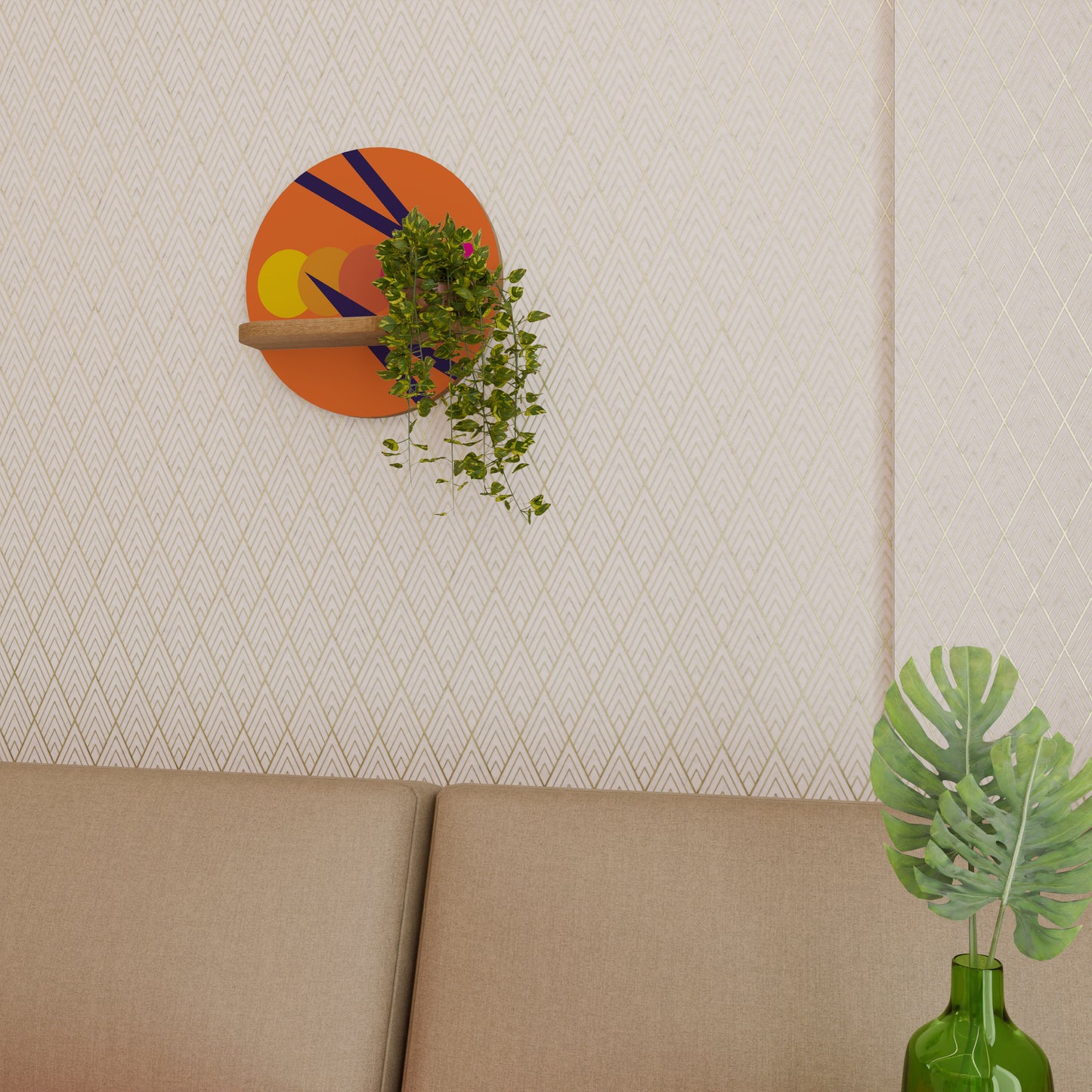 ON THE DOT BLADE Round Art Shelf In Oak Effect