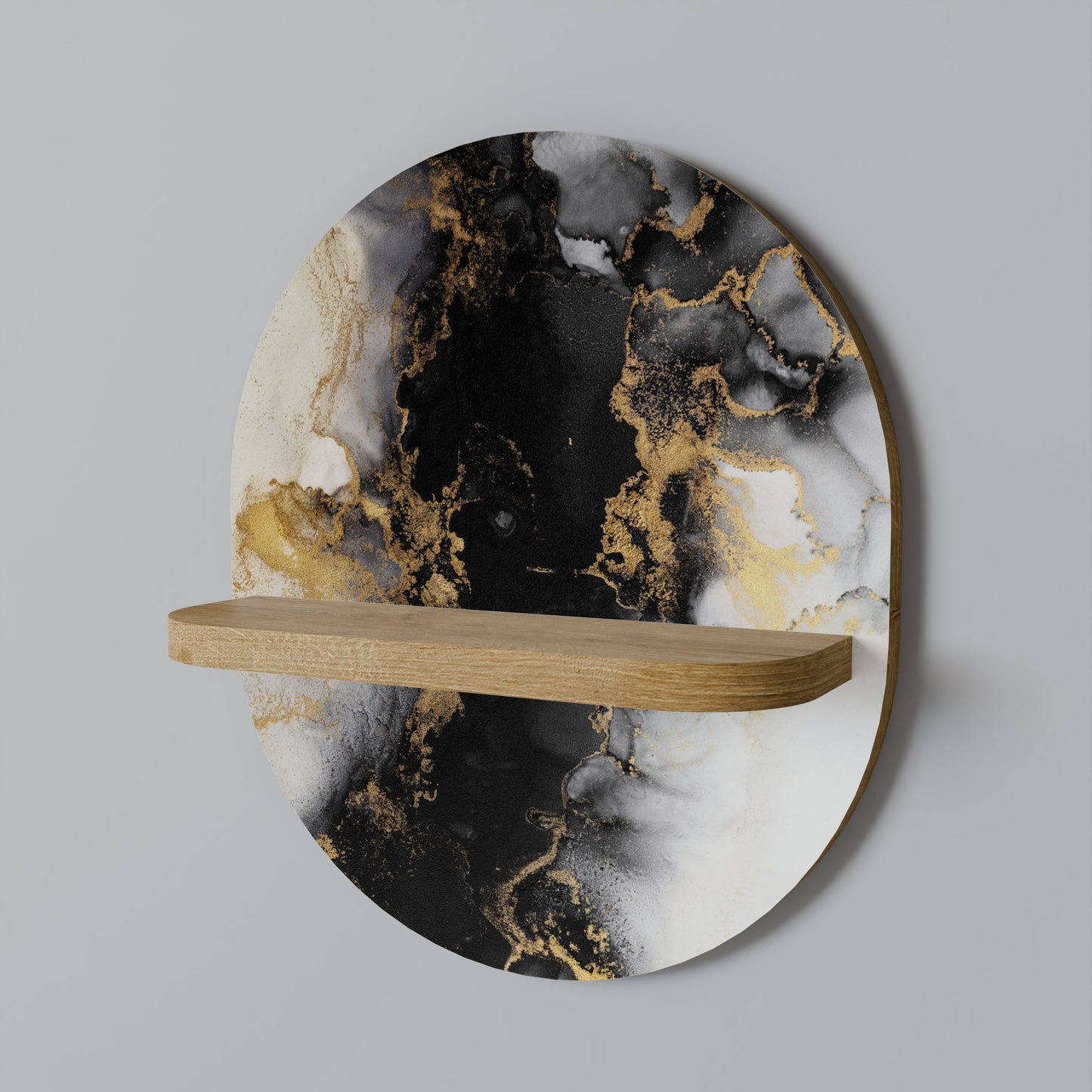 MARBLE OF TOMMORROW Oval Art Shelf In Oak Effect