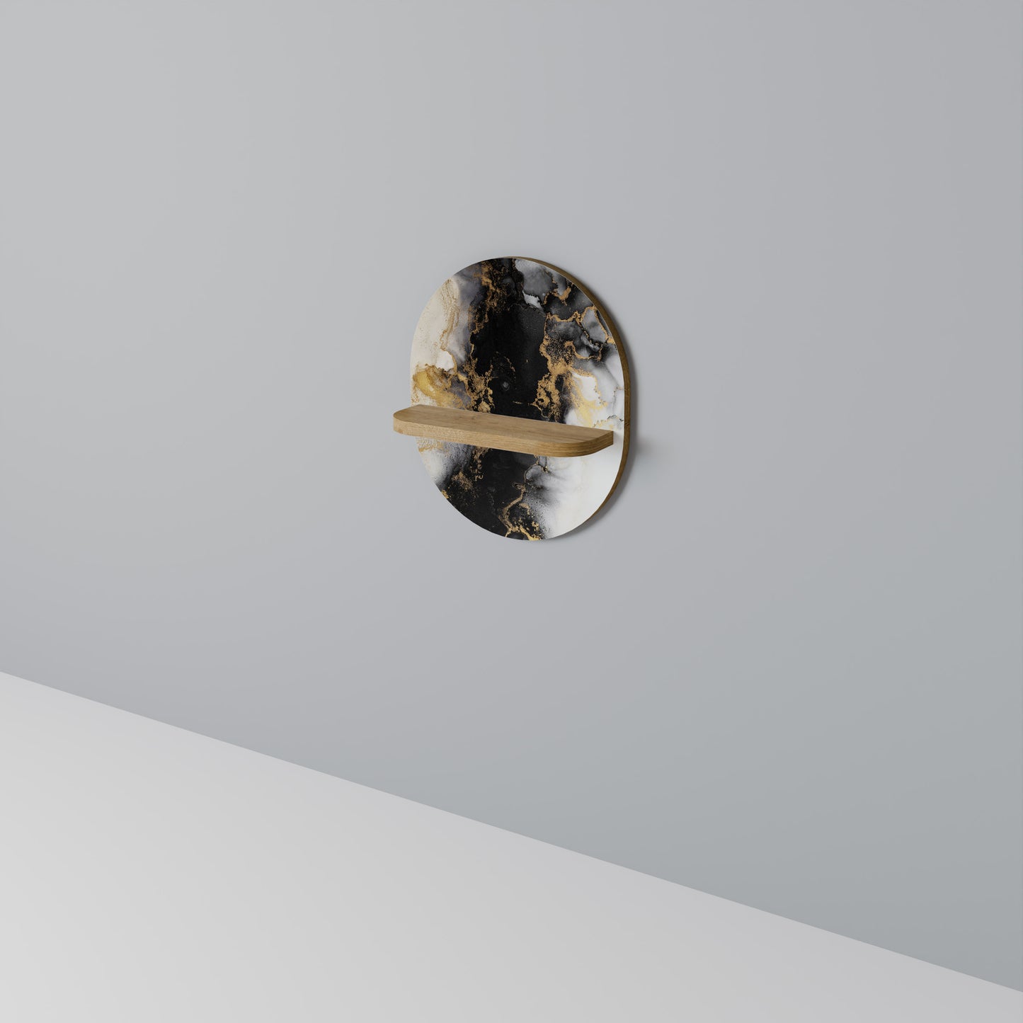 MARBLE OF TOMMORROW Oval Art Shelf In Oak Effect