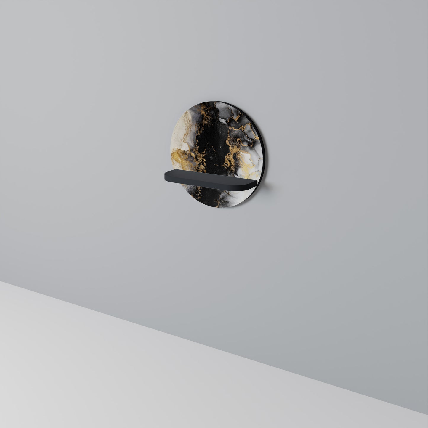 MORGONENS MARBAR Rund konsthylla i svart finish
