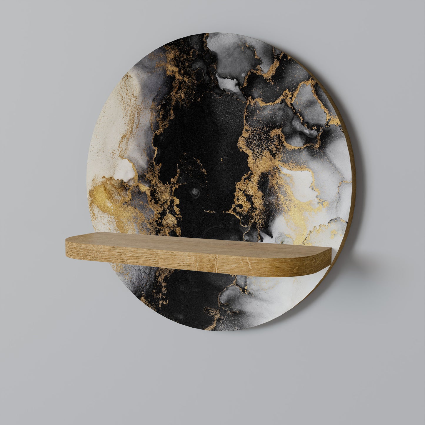 MARBLE OF TOMMORROW Round Art Shelf In Oak Effect